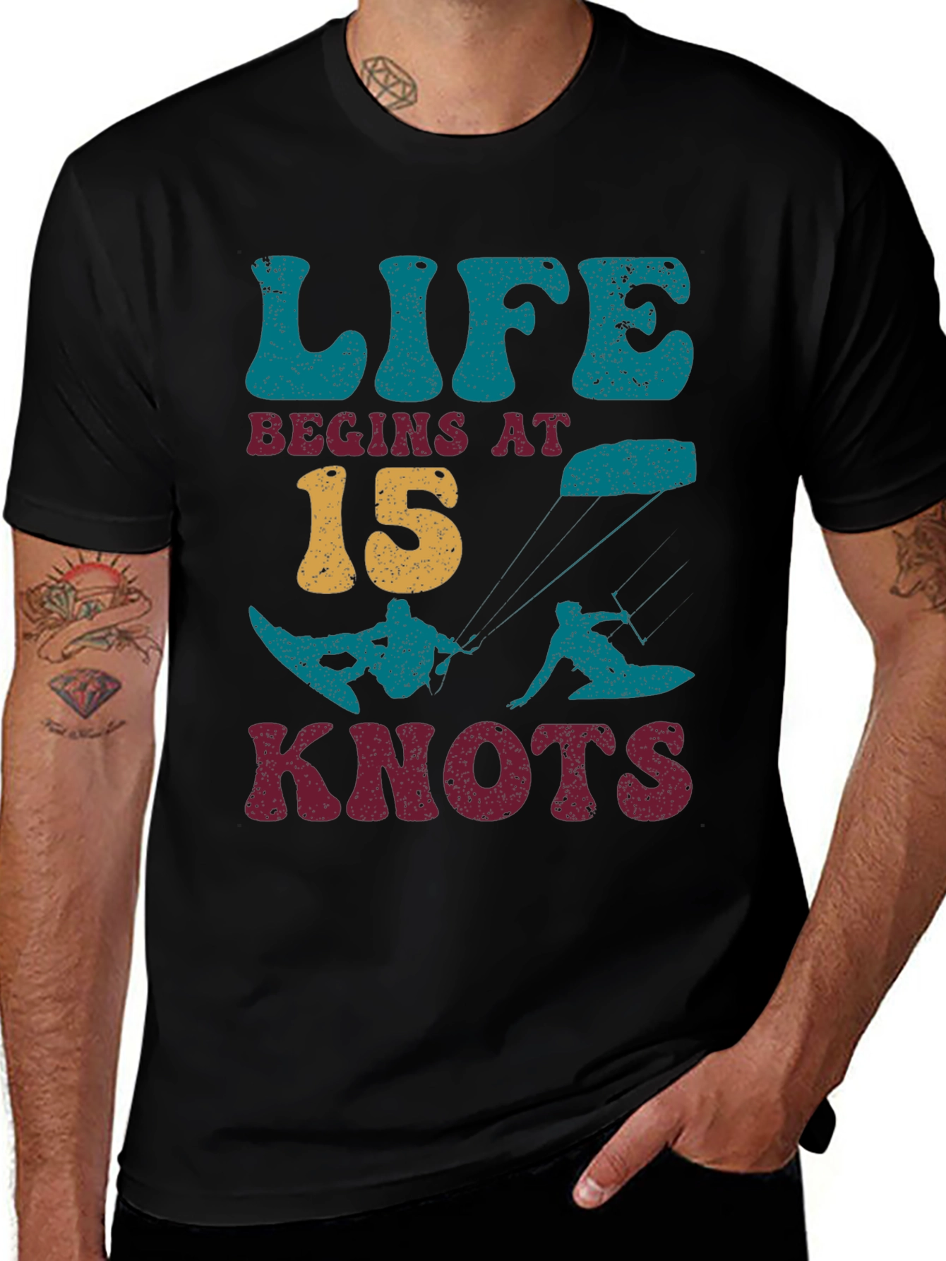 Variant 2 of Life Begins at 15 Knots Graphic Tee - Black