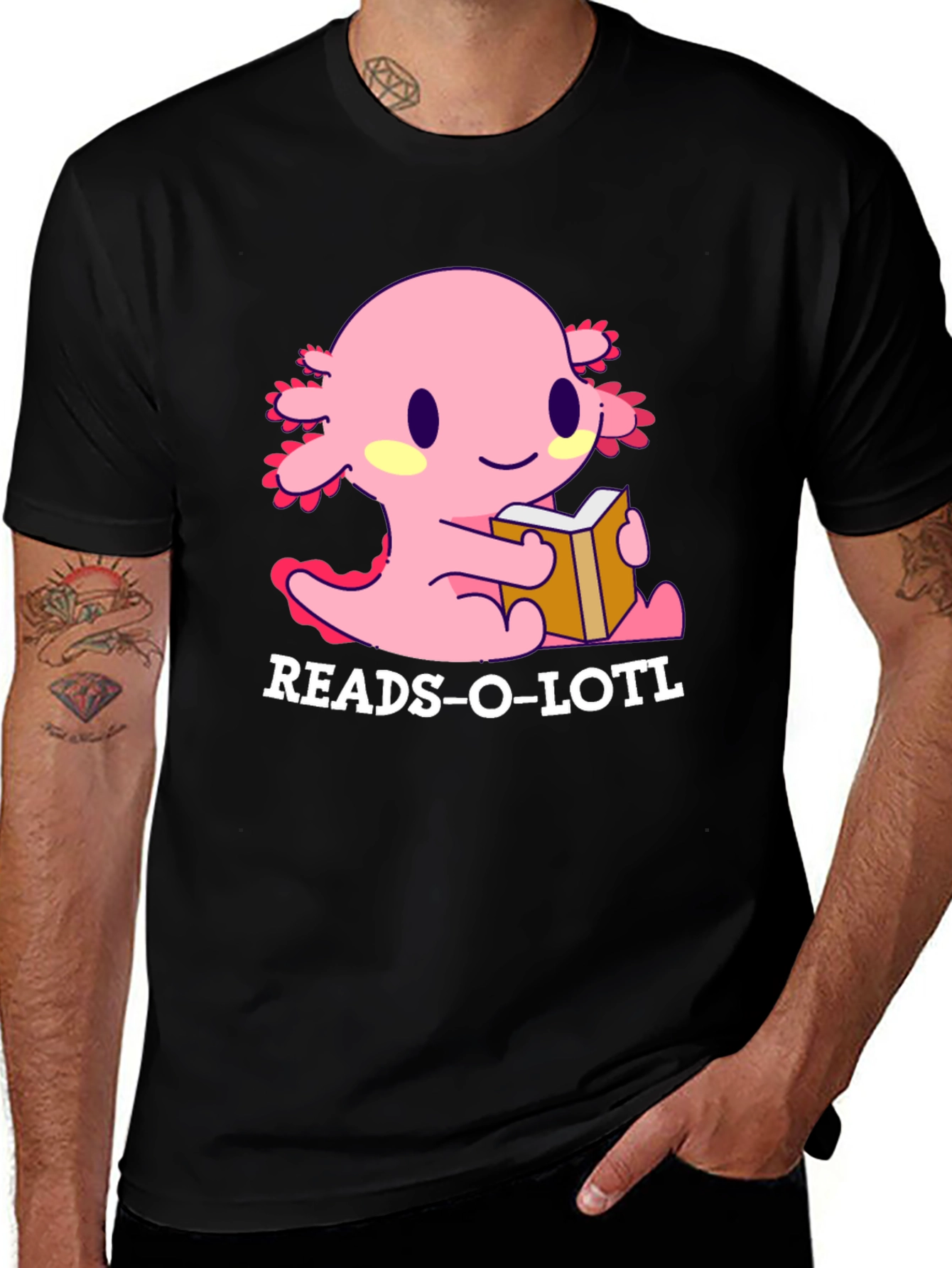 Black Reads-O-Lotl Axolotl Reading T-Shirt main image