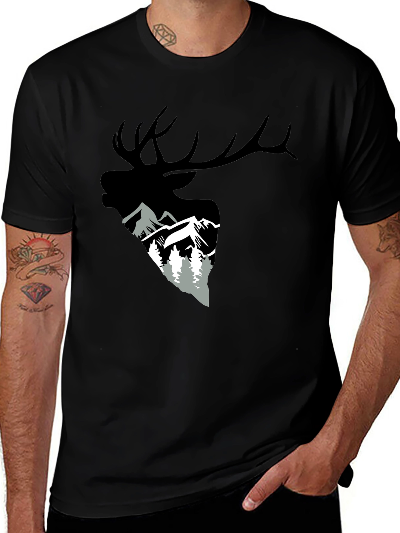 Variant 28 of Elk and Mountain Graphic Tee - Black