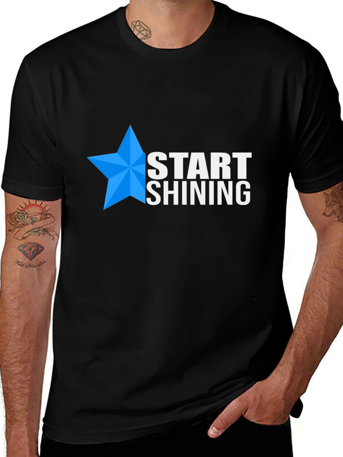 Variant 13 of Start Shining Black T-Shirt with Blue Star Design