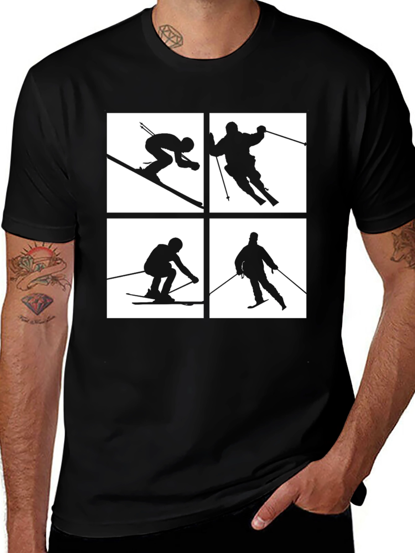 Variant 4 of Skiing Silhouette T-Shirt - Black Graphic Tee