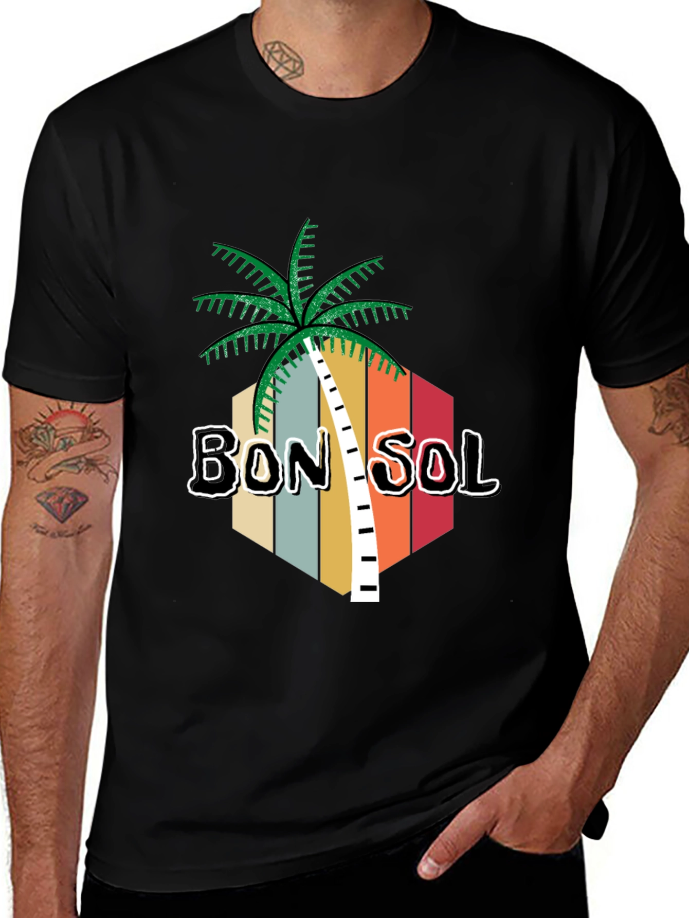 Variant 19 of Bon Sol Graphic T-Shirt - Tropical Palm Tree Design