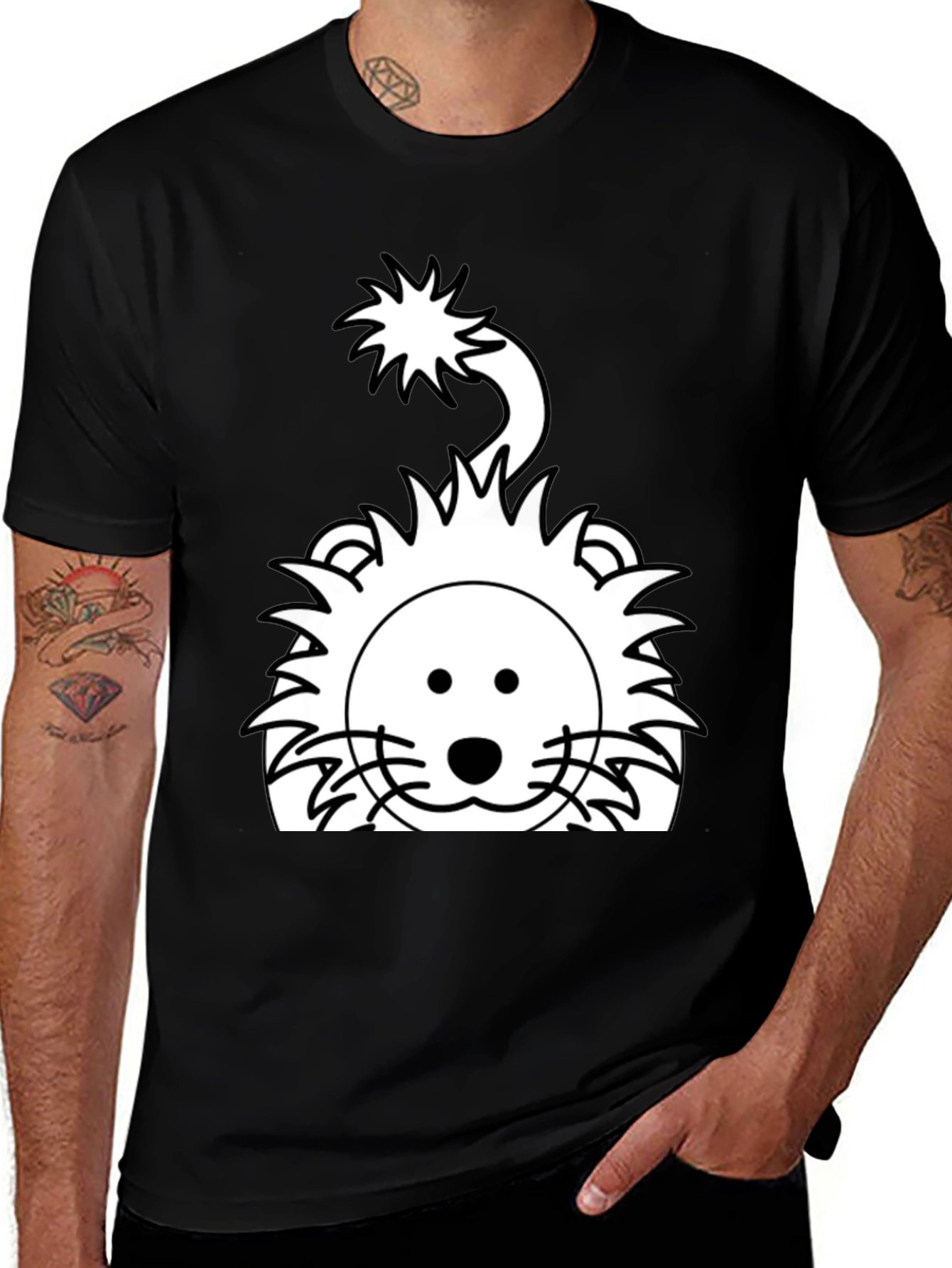 Variant 6 of Cartoon Lion Graphic Tee - Black