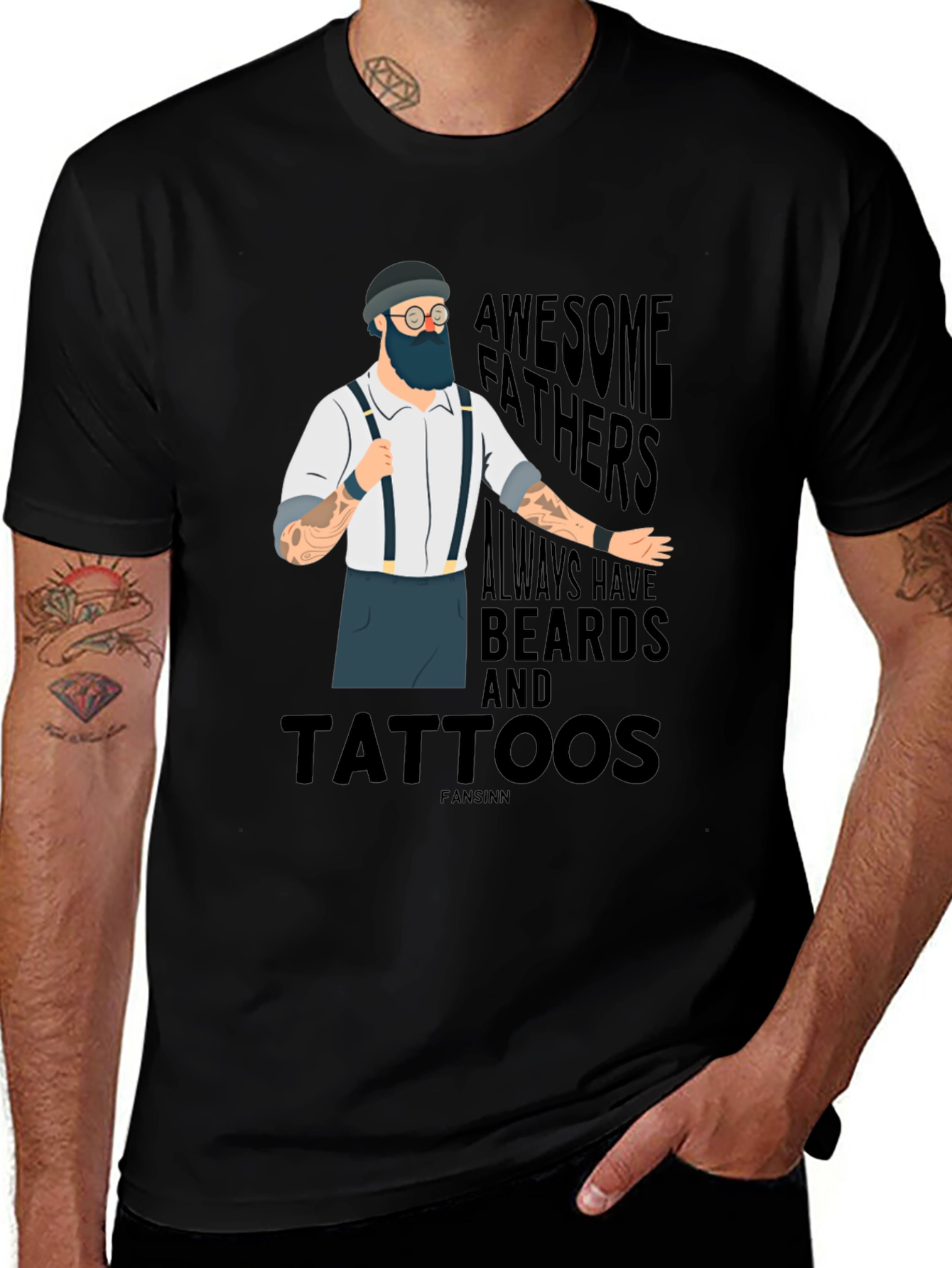 Variant 11 of Awesome Bearded & Tattooed Fathers Black T-Shirt