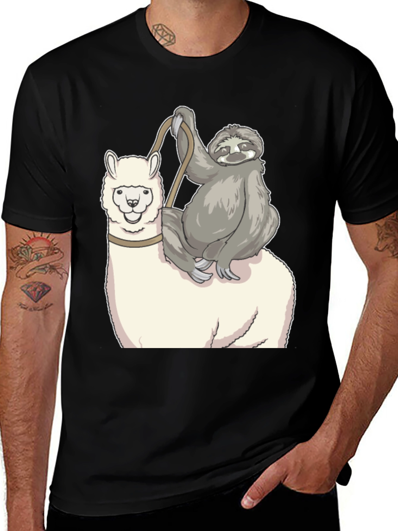 Variant 18 of Sloth Riding Llama Graphic Tee - Funny Animal T-Shirt