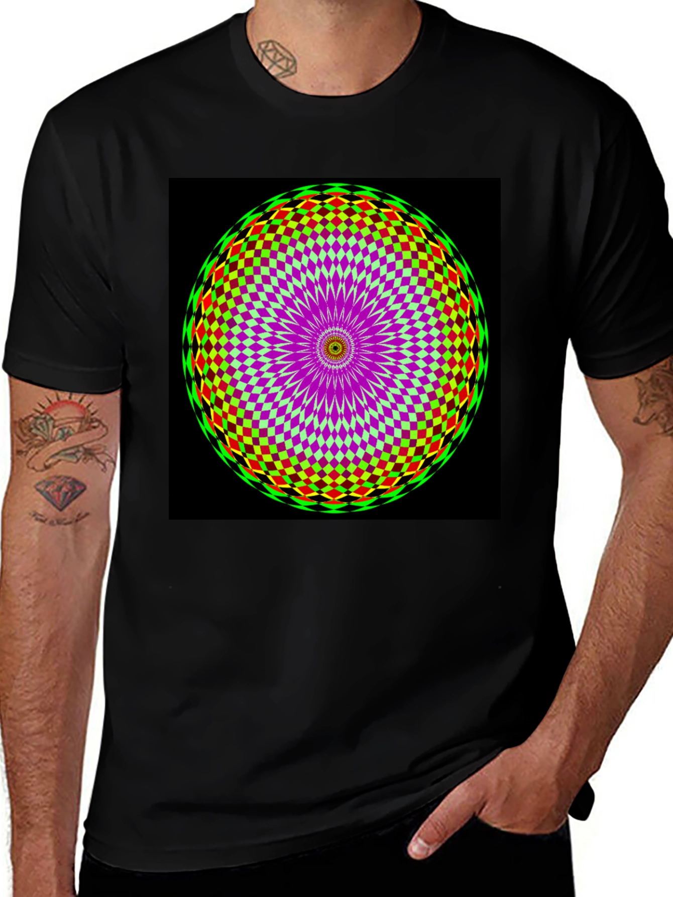 Variant 22 of Psychedelic Mandala T-Shirt - Black Graphic Tee