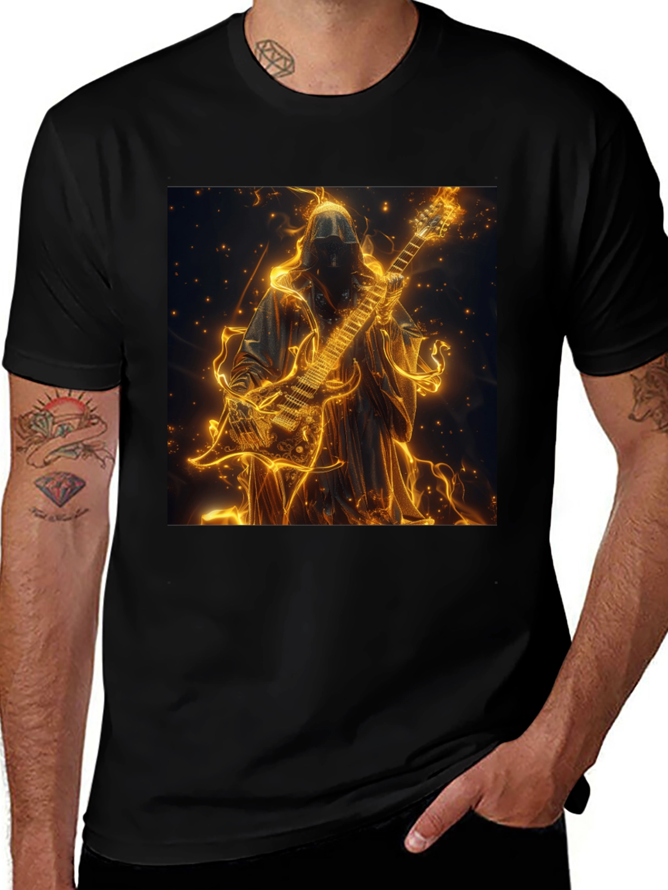 Variant 18 of Fiery Guitar Grim Reaper Black T-Shirt