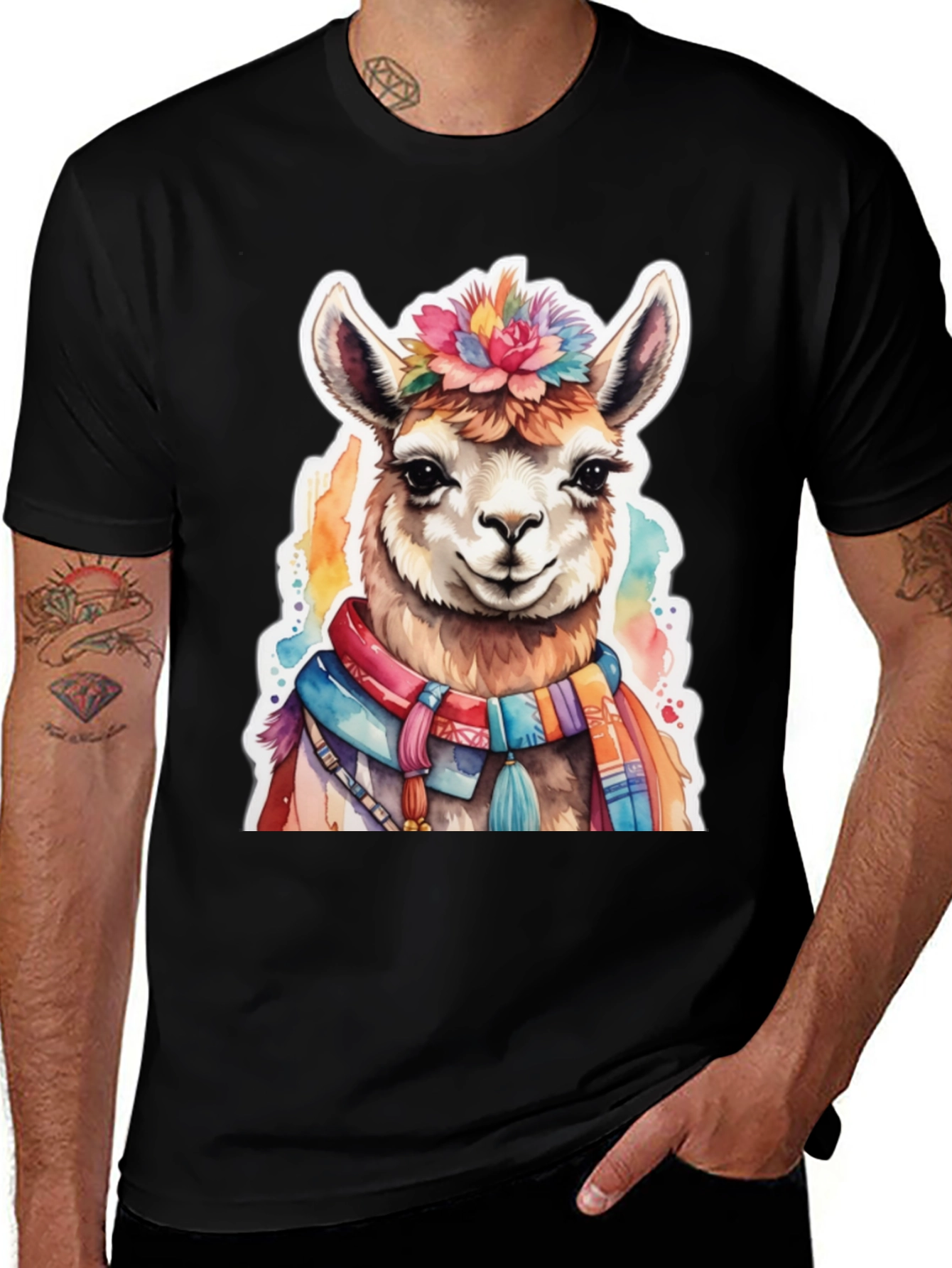 Variant 26 of Llama Watercolor Graphic Tee - Fun Animal Art Shirt
