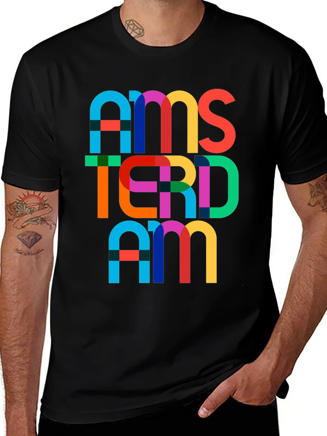 Variant 20 of Amsterdam Colorful Graphic Black T-Shirt