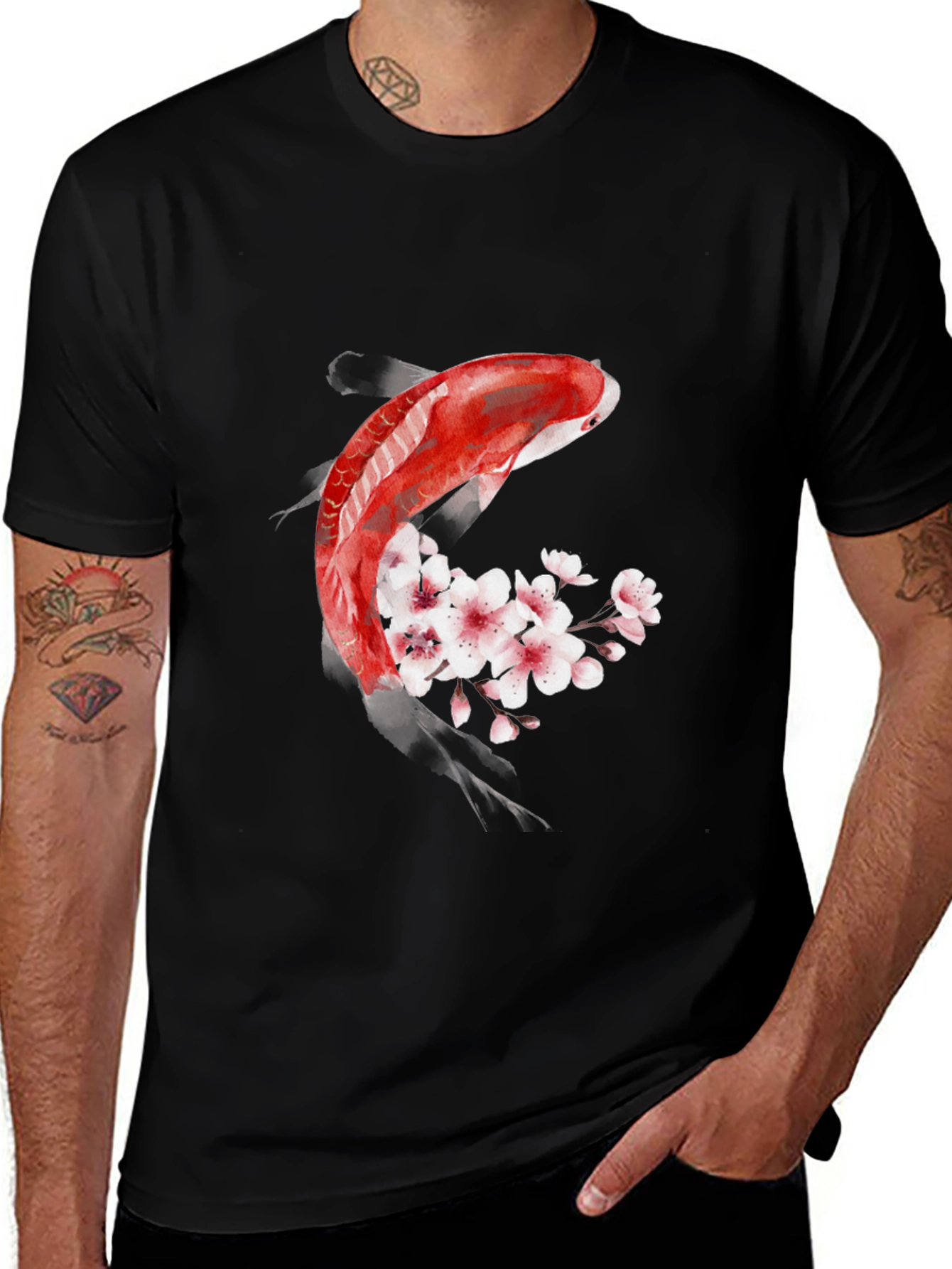 Variant 11 of Koi Fish Cherry Blossom Graphic T-Shirt