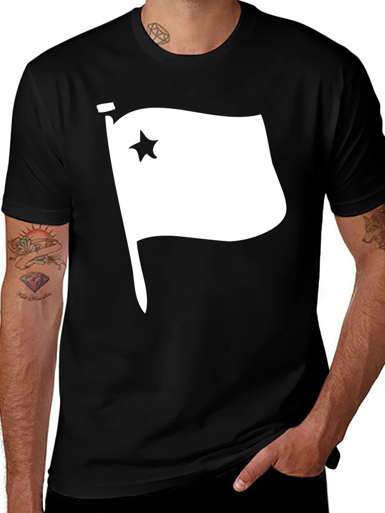 Black Star Flag Graphic T-Shirt - Black Cotton Tee main image