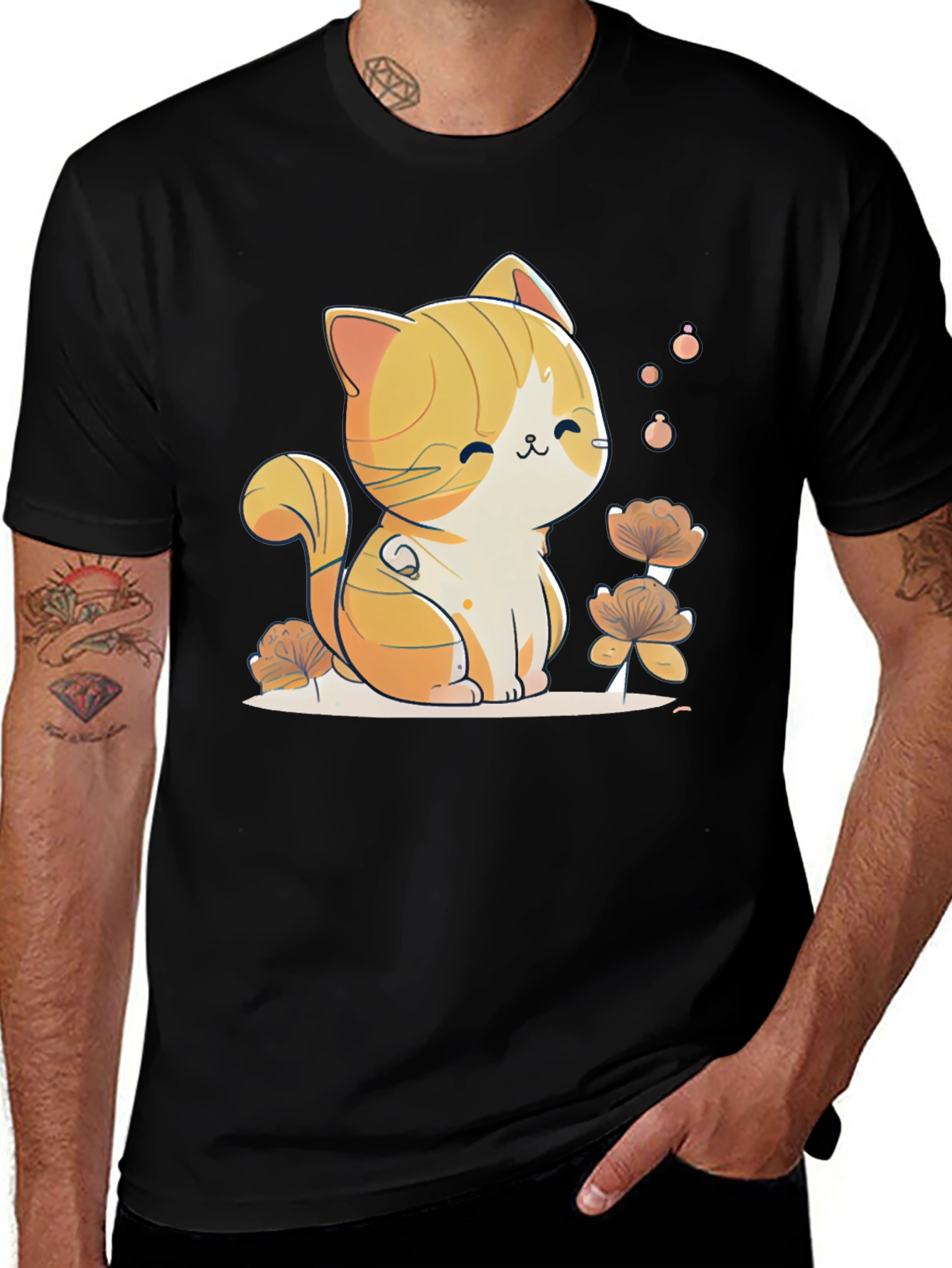 Variant 2 of Cute Cat Graphic Tee - Black Cotton Comfort