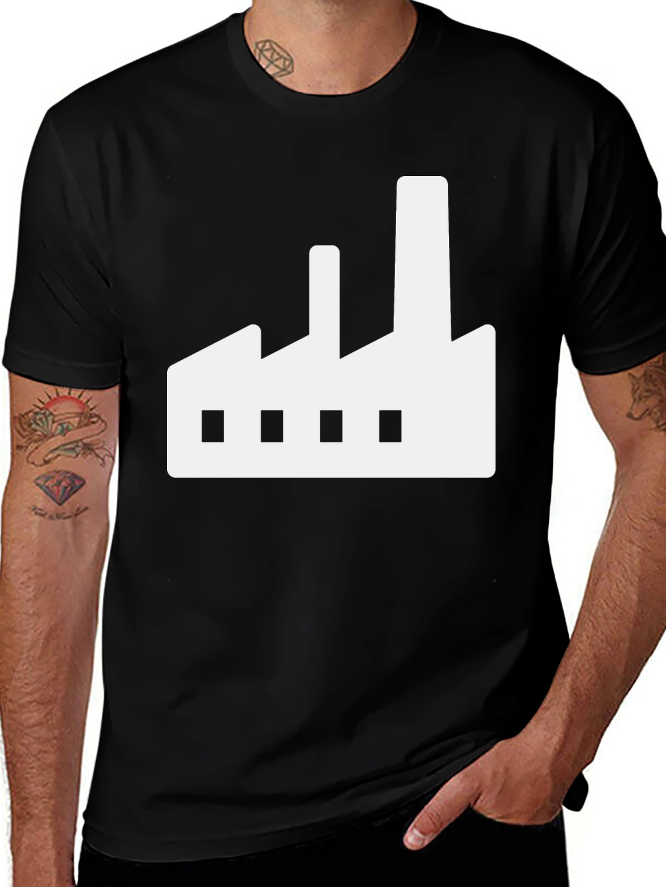 Variant 12 of Factory Graphic Tee - Black Cotton Crewneck Shirt