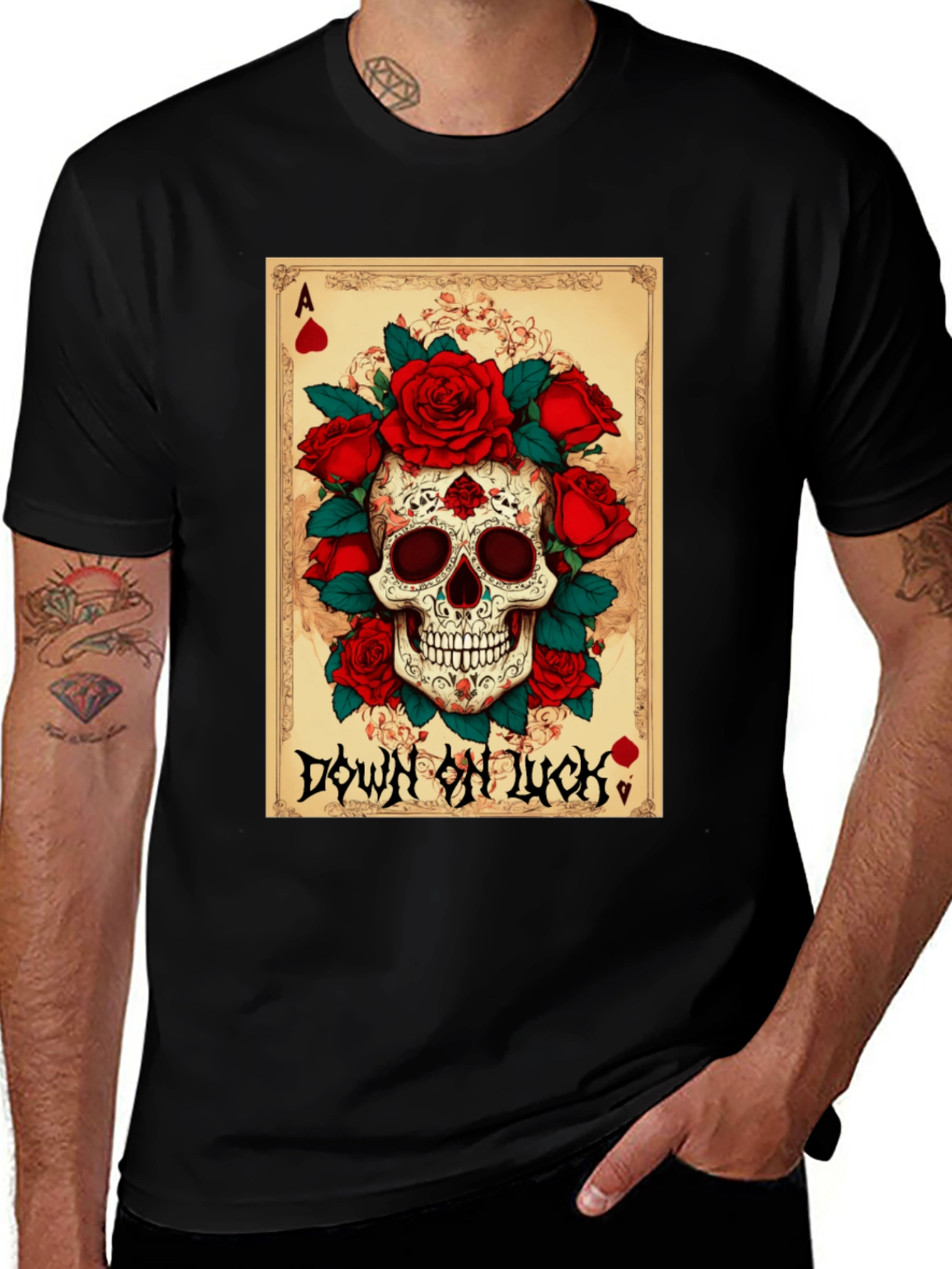 Variant 8 of Skull Roses Ace Playing Card T-Shirt - Down on Luck
