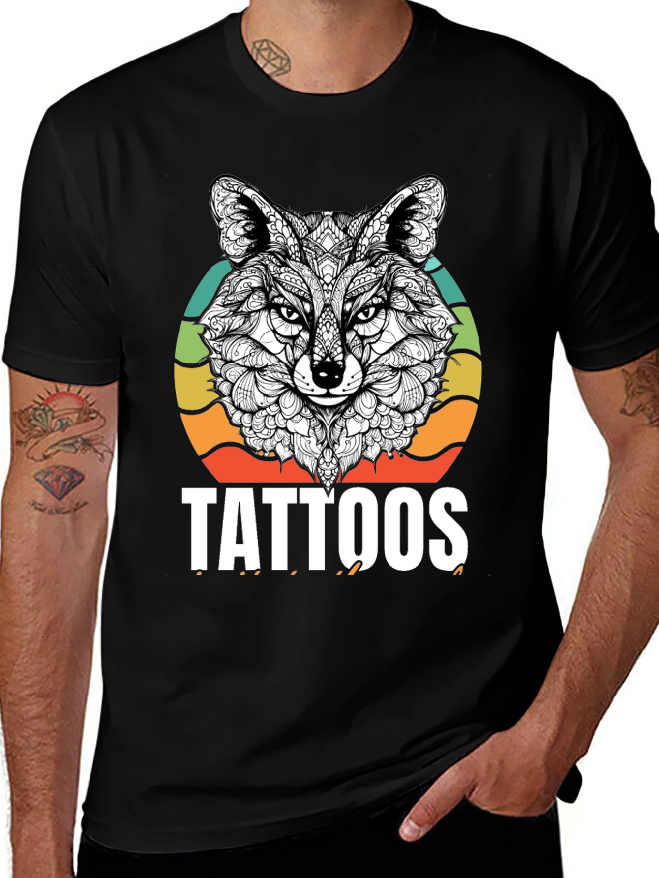 Variant 16 of Fox Mandala Tattoos Graphic T-Shirt - Men's Black Tee