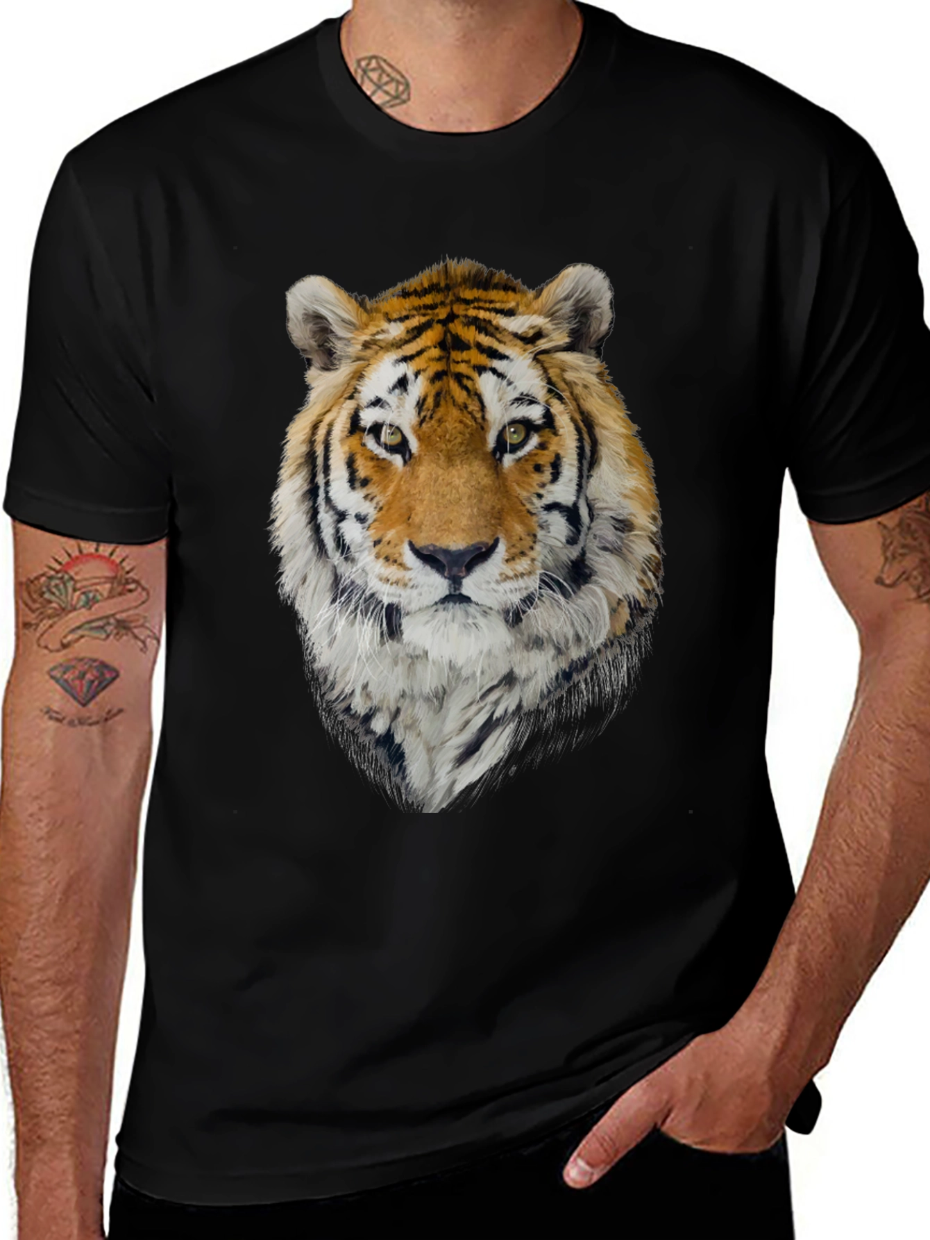 Variant 9 of Tiger Graphic Tee - Men's Black Crew Neck T-Shirt