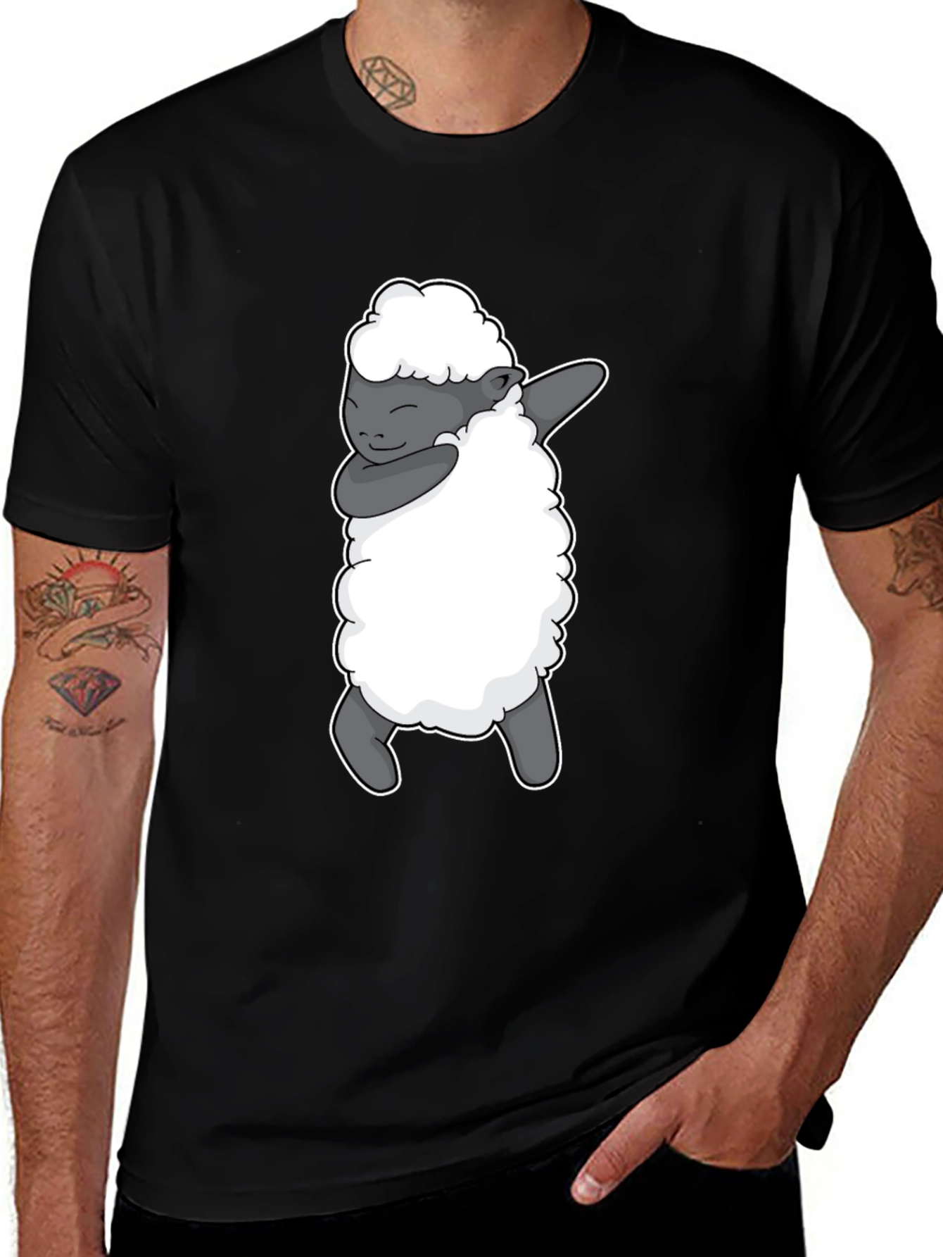 Variant 23 of Dabbing Sheep Graphic Tee - Black Cotton T-Shirt
