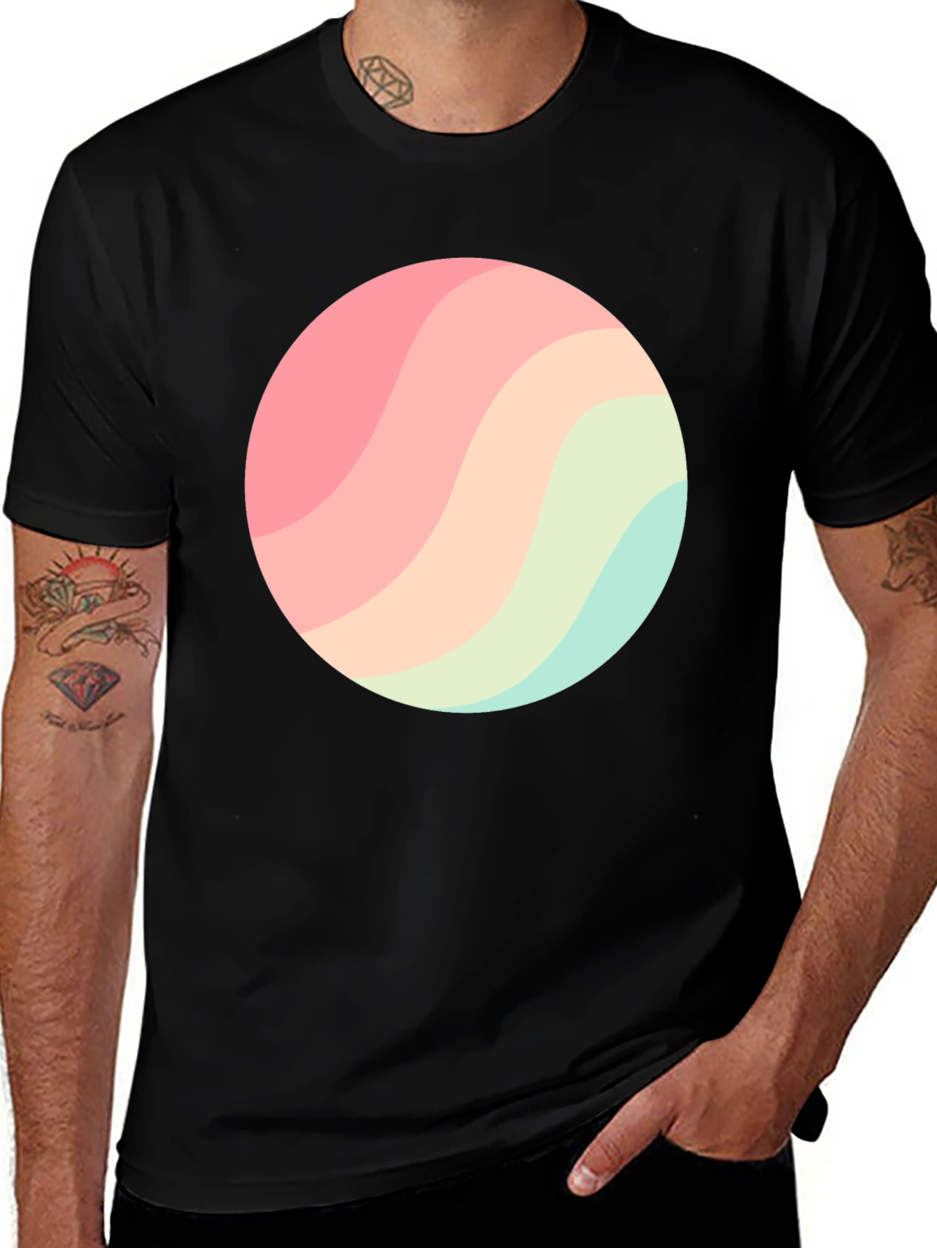 Variant 7 of Retro Wave Circle Graphic Black Tee
