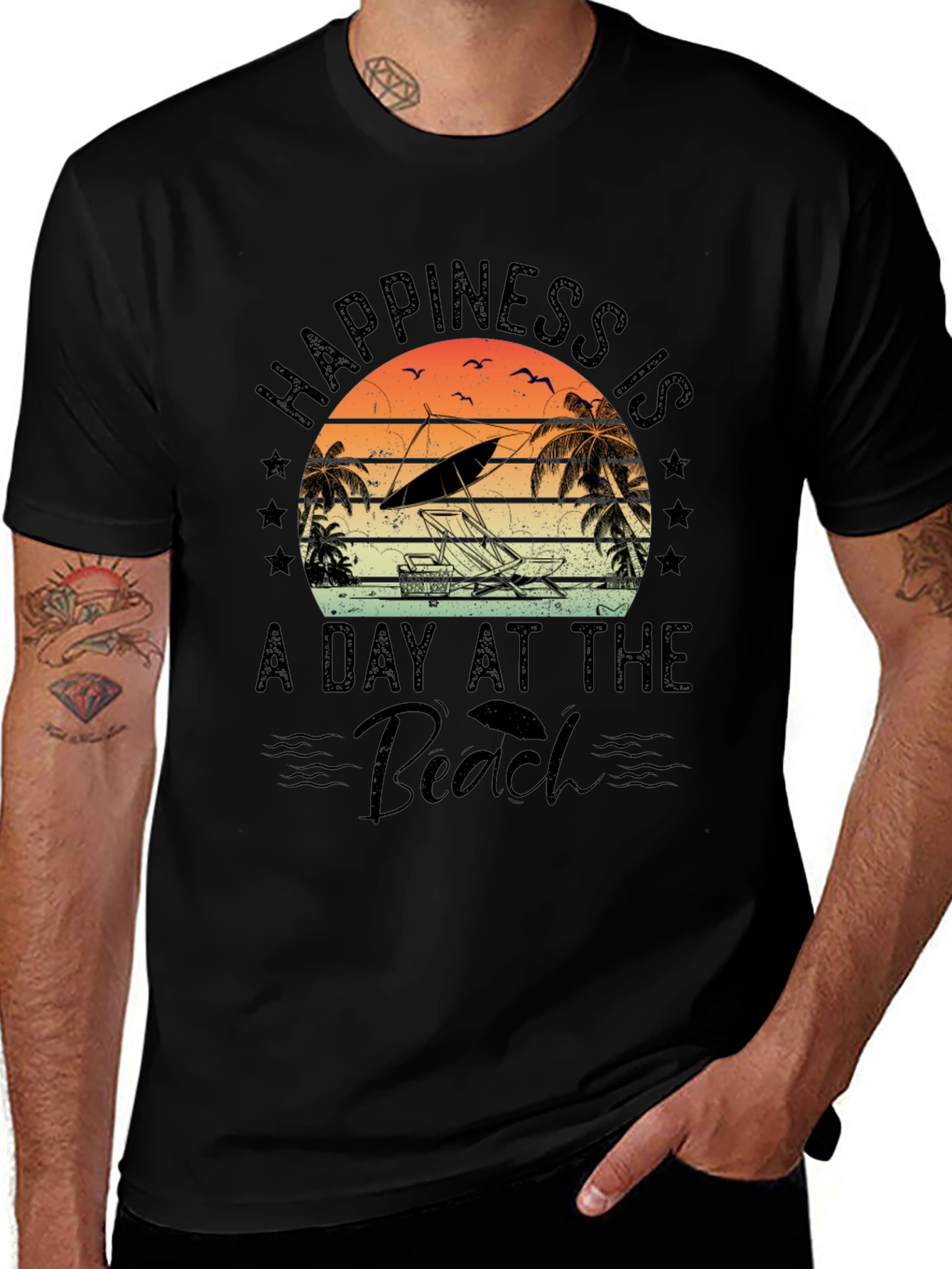Black Happiness Is A Day At The Beach T-Shirt main image