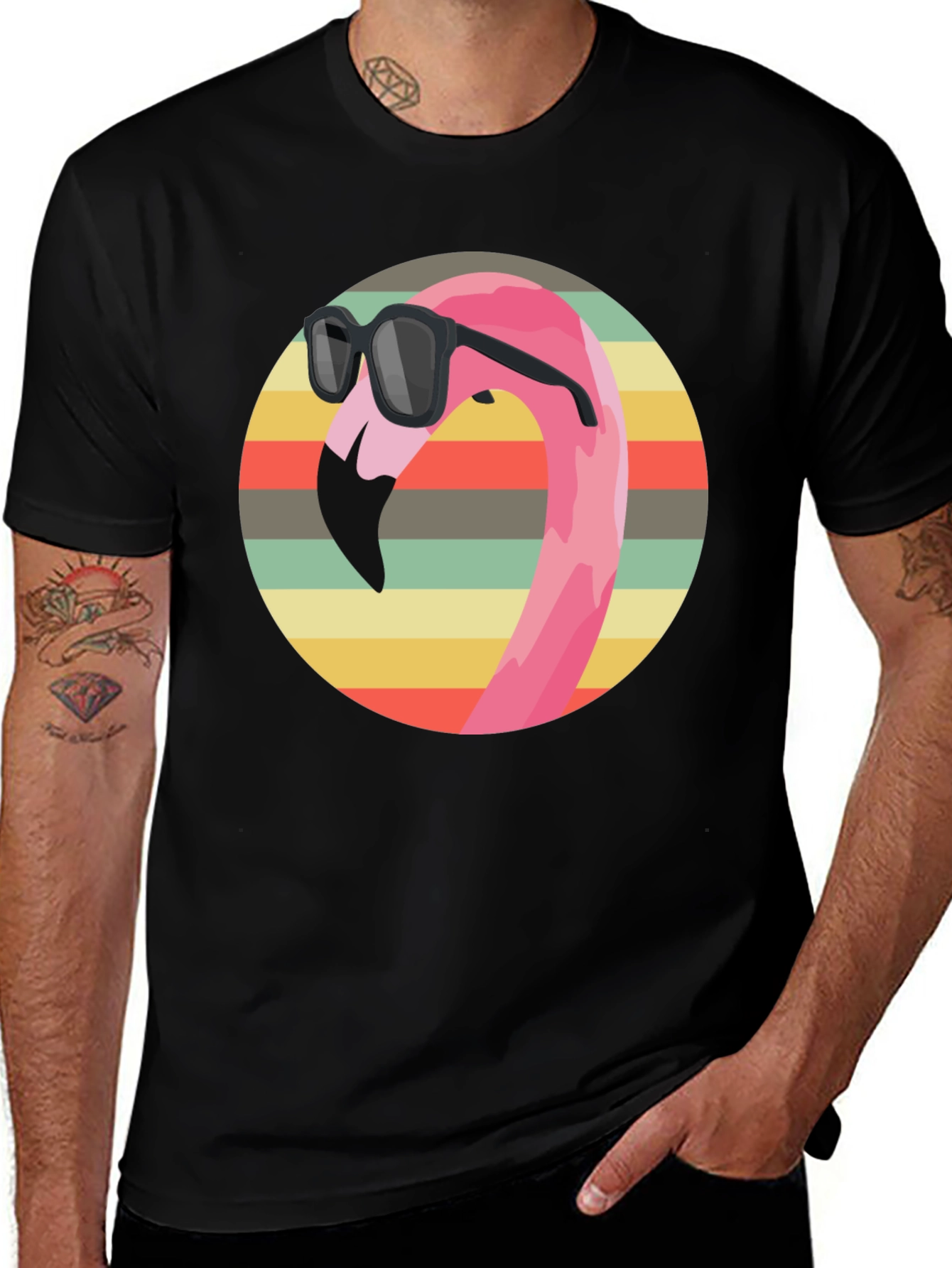 Black Cool Flamingo Graphic Tee - Retro Style main image