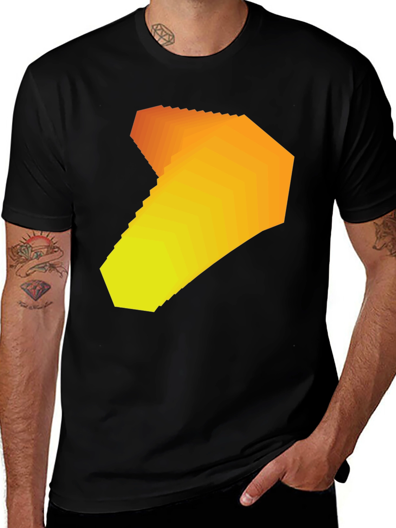 Gradient Geometric Print Black T-Shirt