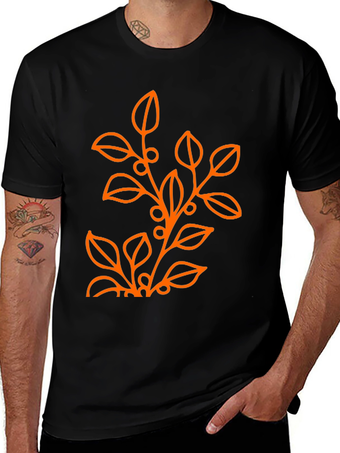 Variant 30 of Men's Black T-Shirt with Orange Floral Design