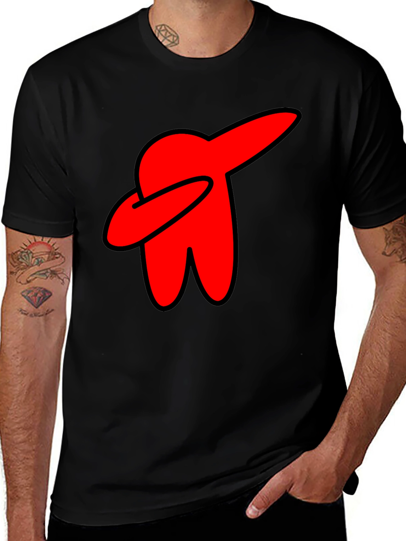 Dabbing Red Character Black T-Shirt