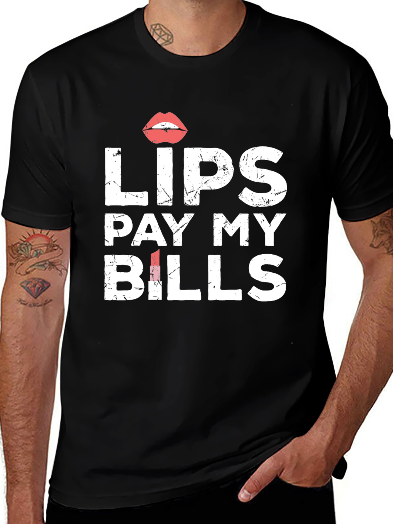 Variant 13 of Lips Pay My Bills Graphic Tee - Trendy Statement Shirt