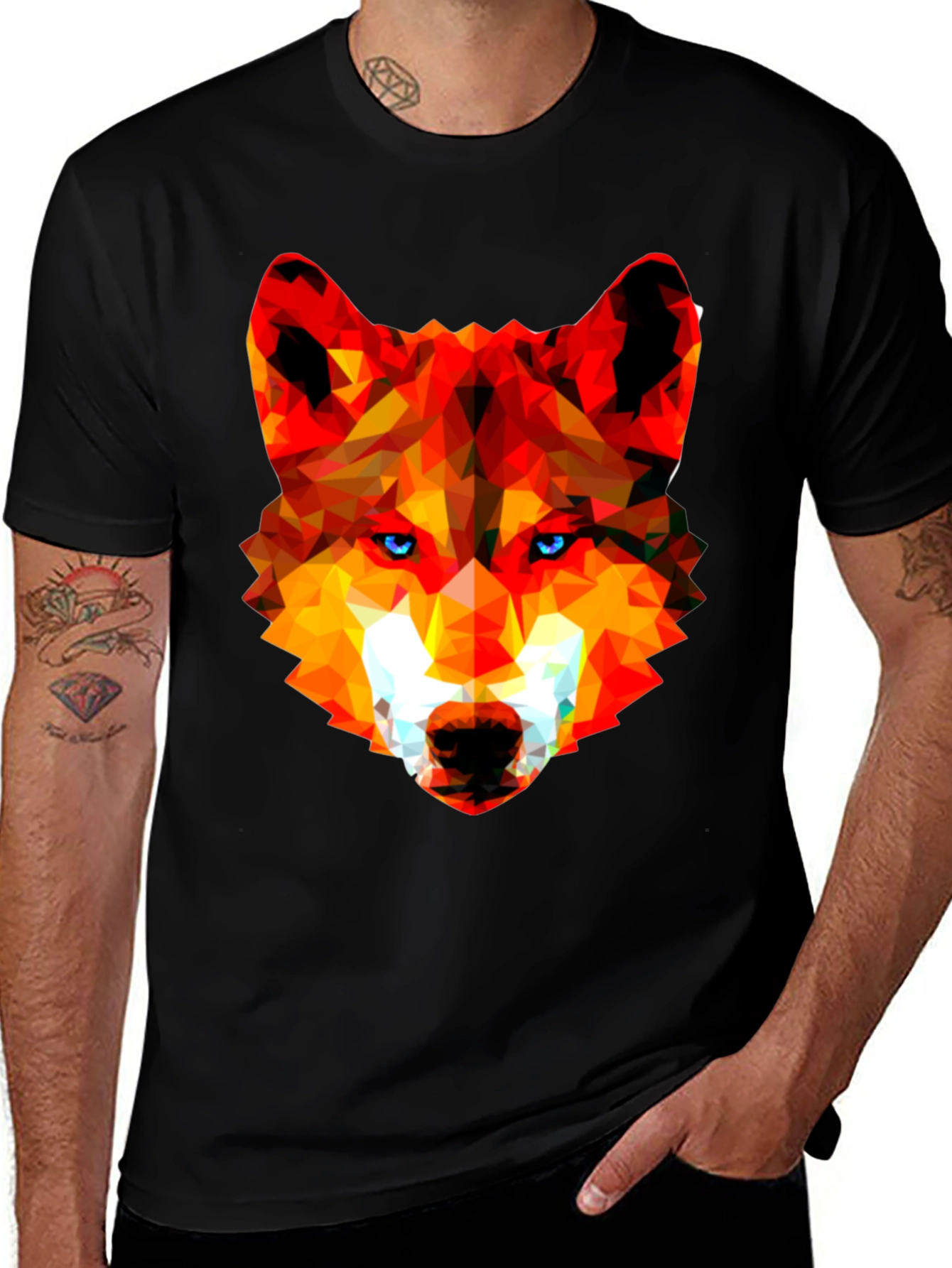Variant 16 of Geometric Wolf Head Graphic Tee