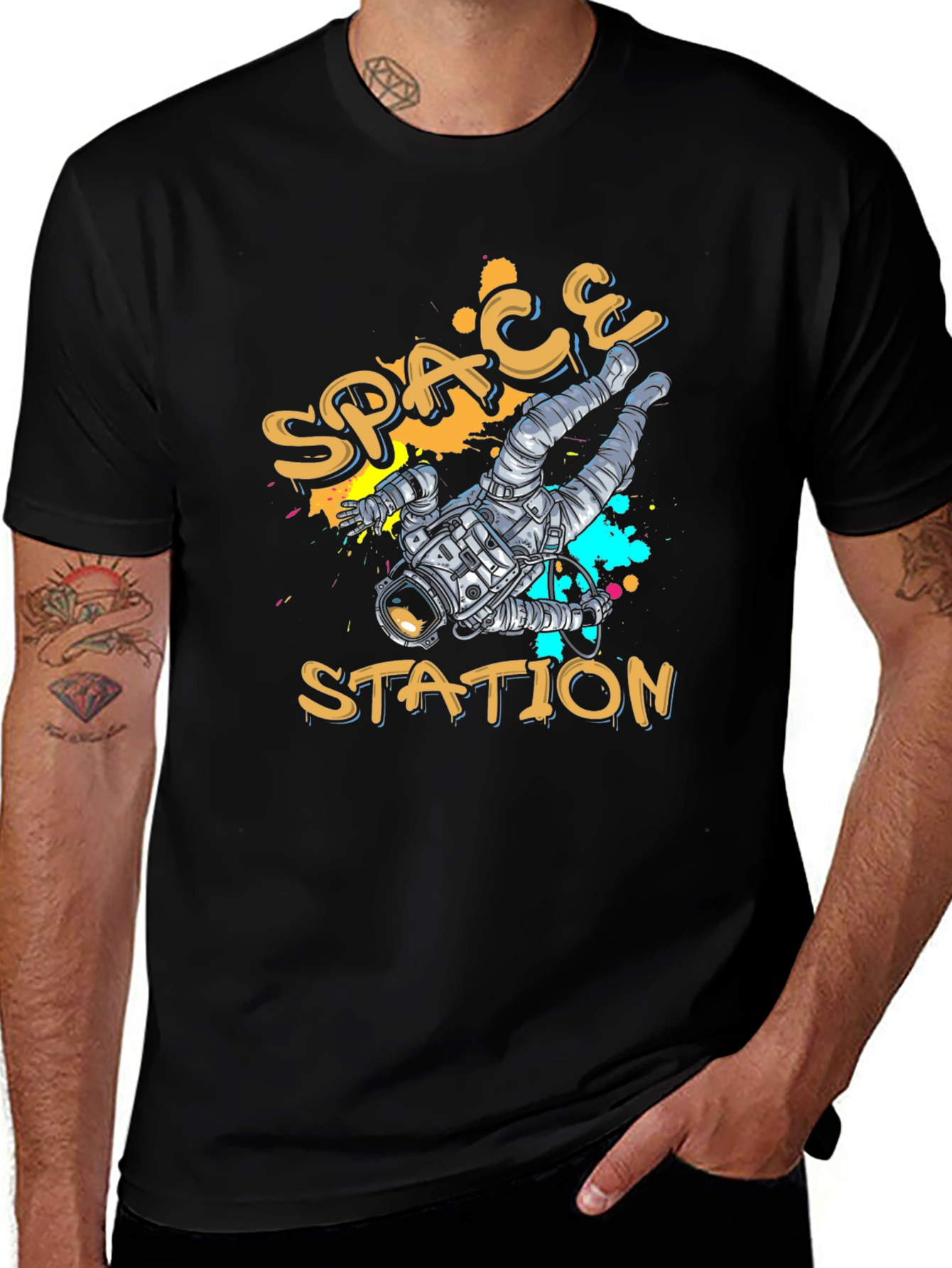 Black Space Station Graphic T-Shirt main image
