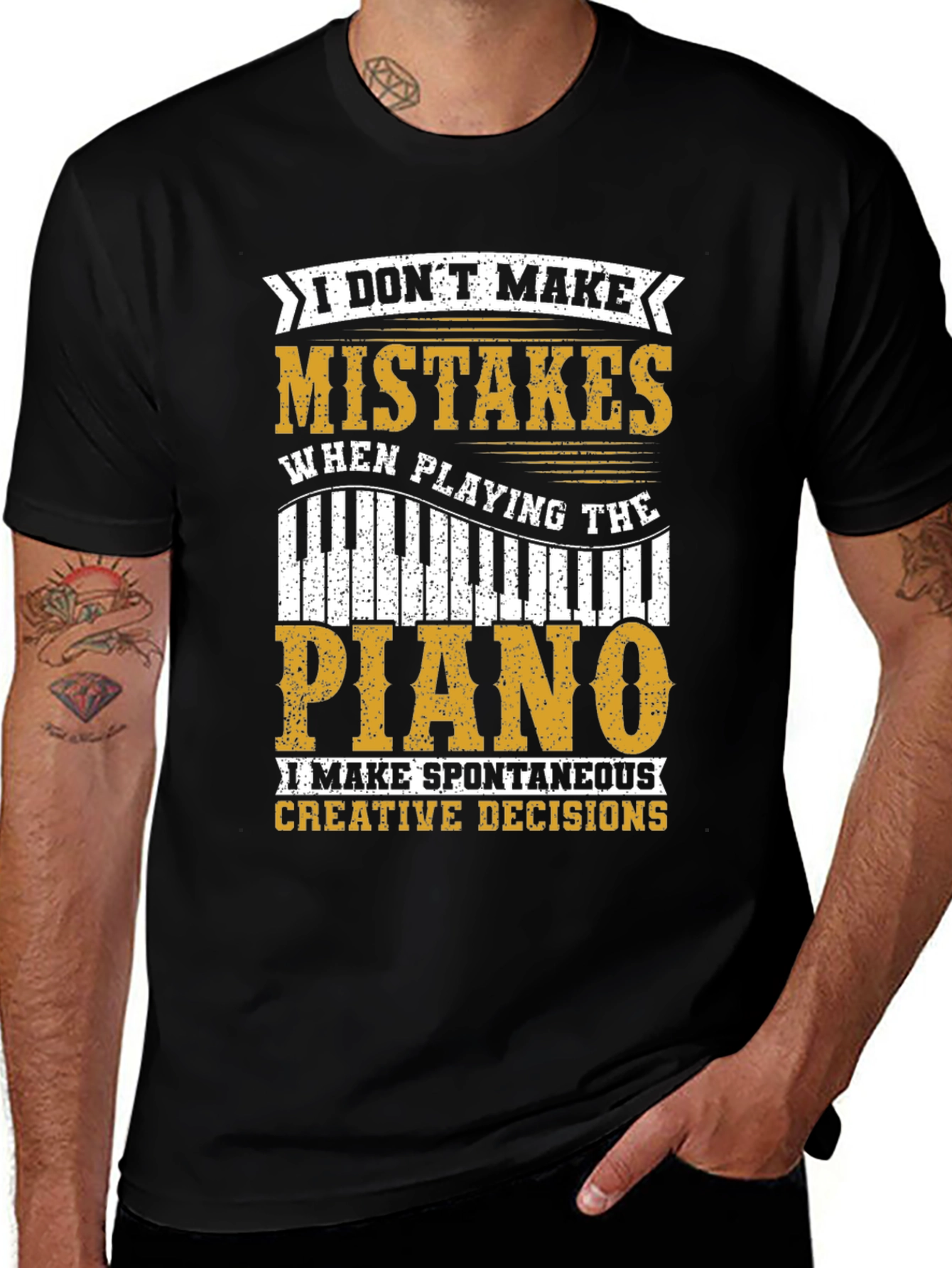 Variant 19 of Funny Piano Player T-Shirt - I Don't Make Mistakes!