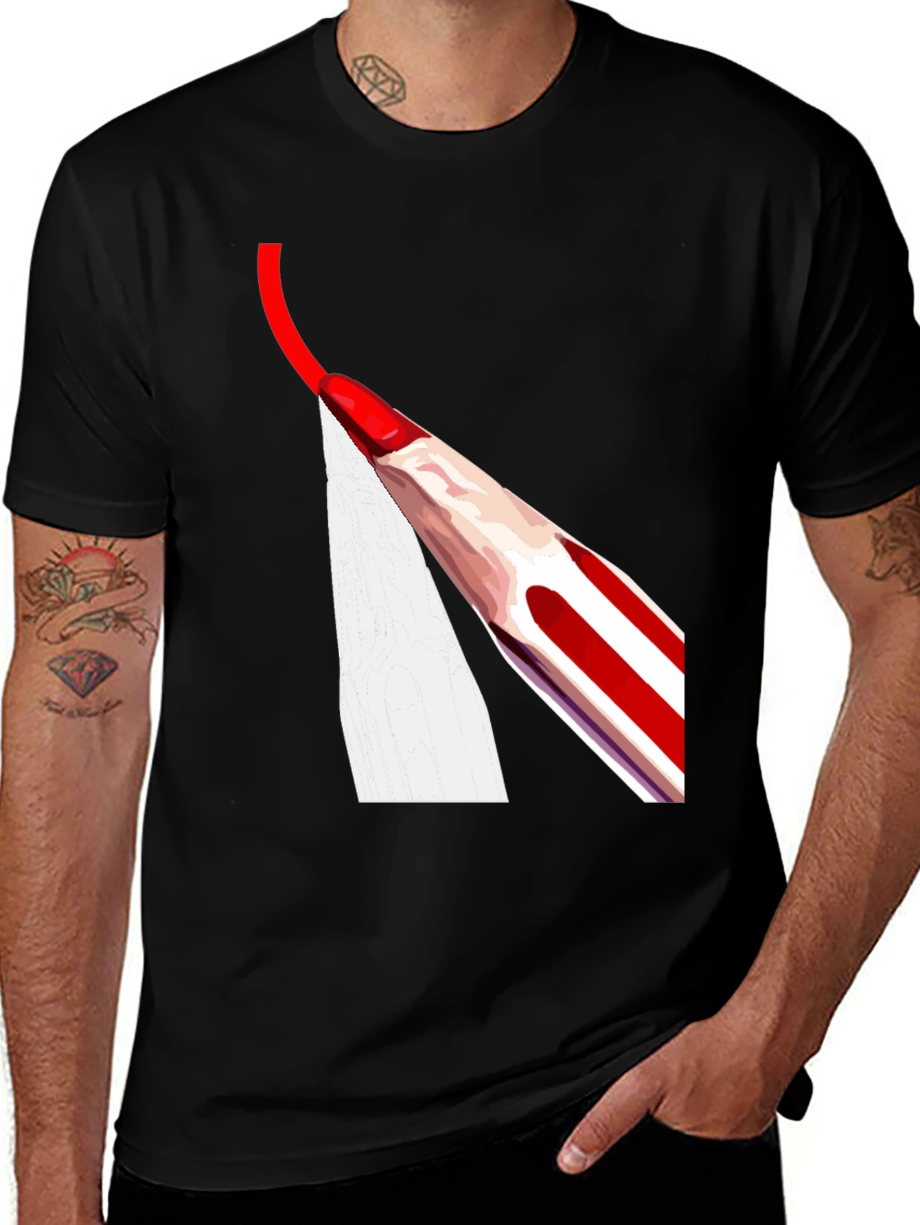 Variant 7 of Red Pencil Drawing Men's Black T-Shirt