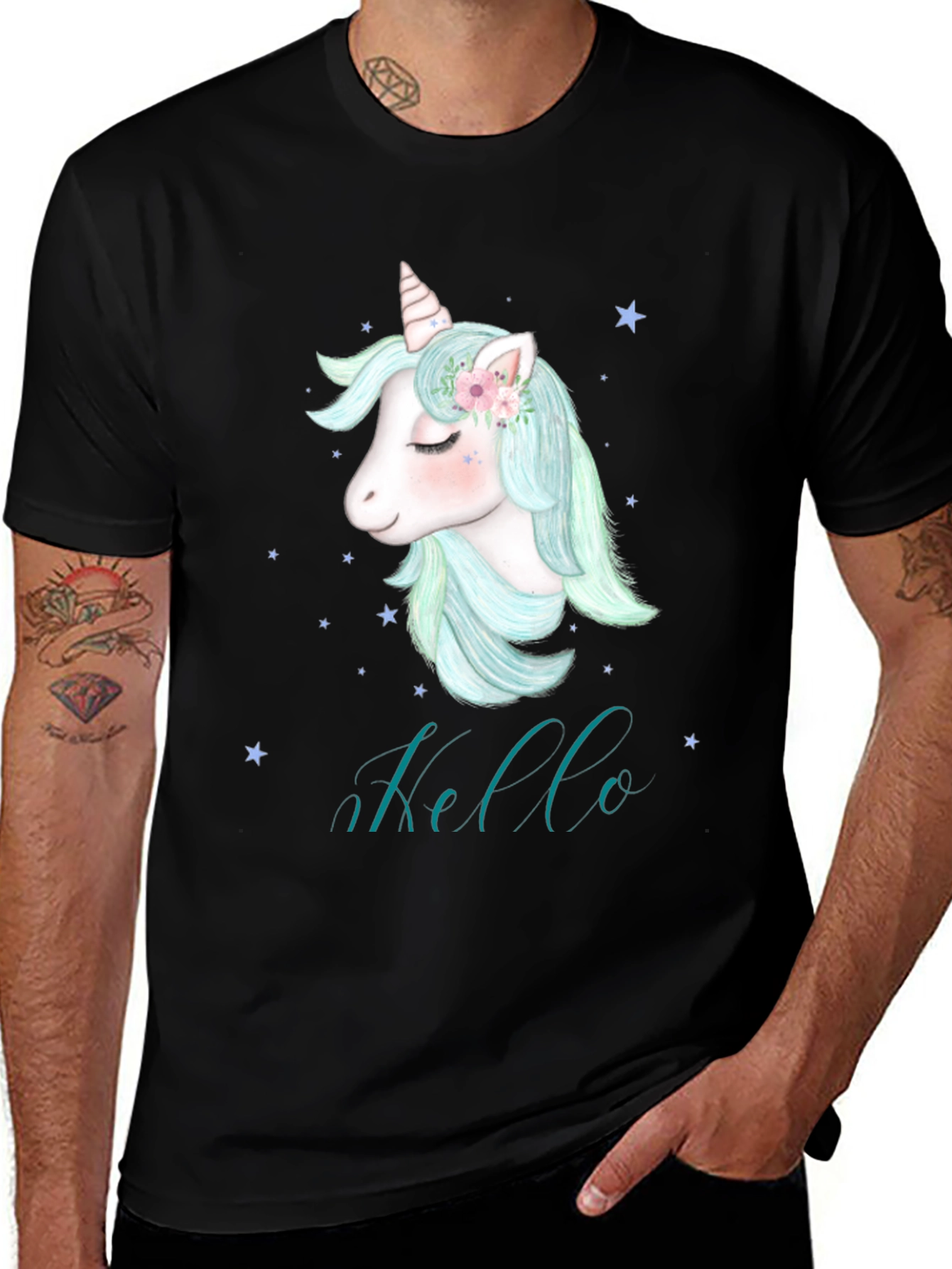 Variant 27 of Unicorn Hello Black T-Shirt - Soft Cotton Tee