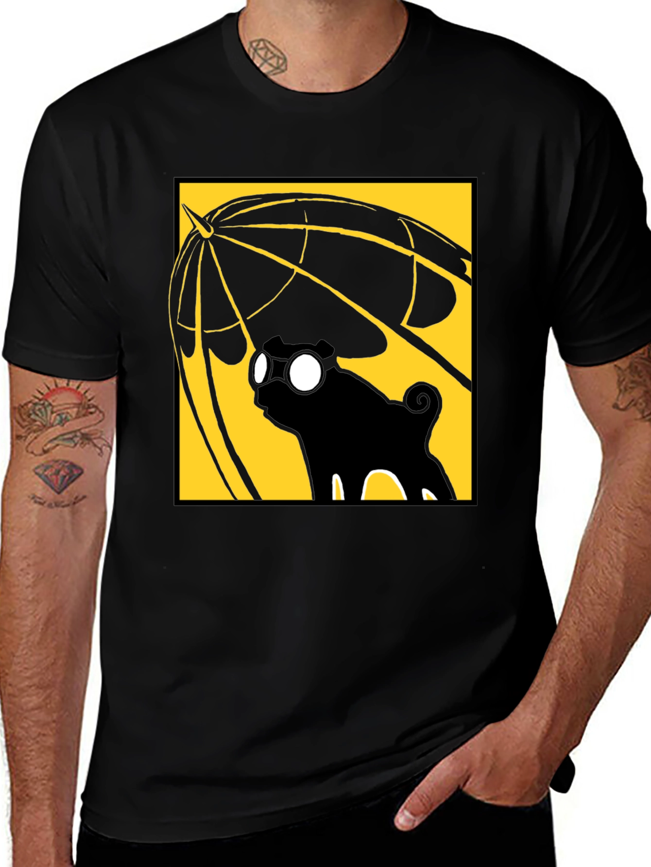 Variant 23 of Umbrella Pug Graphic T-Shirt - Black