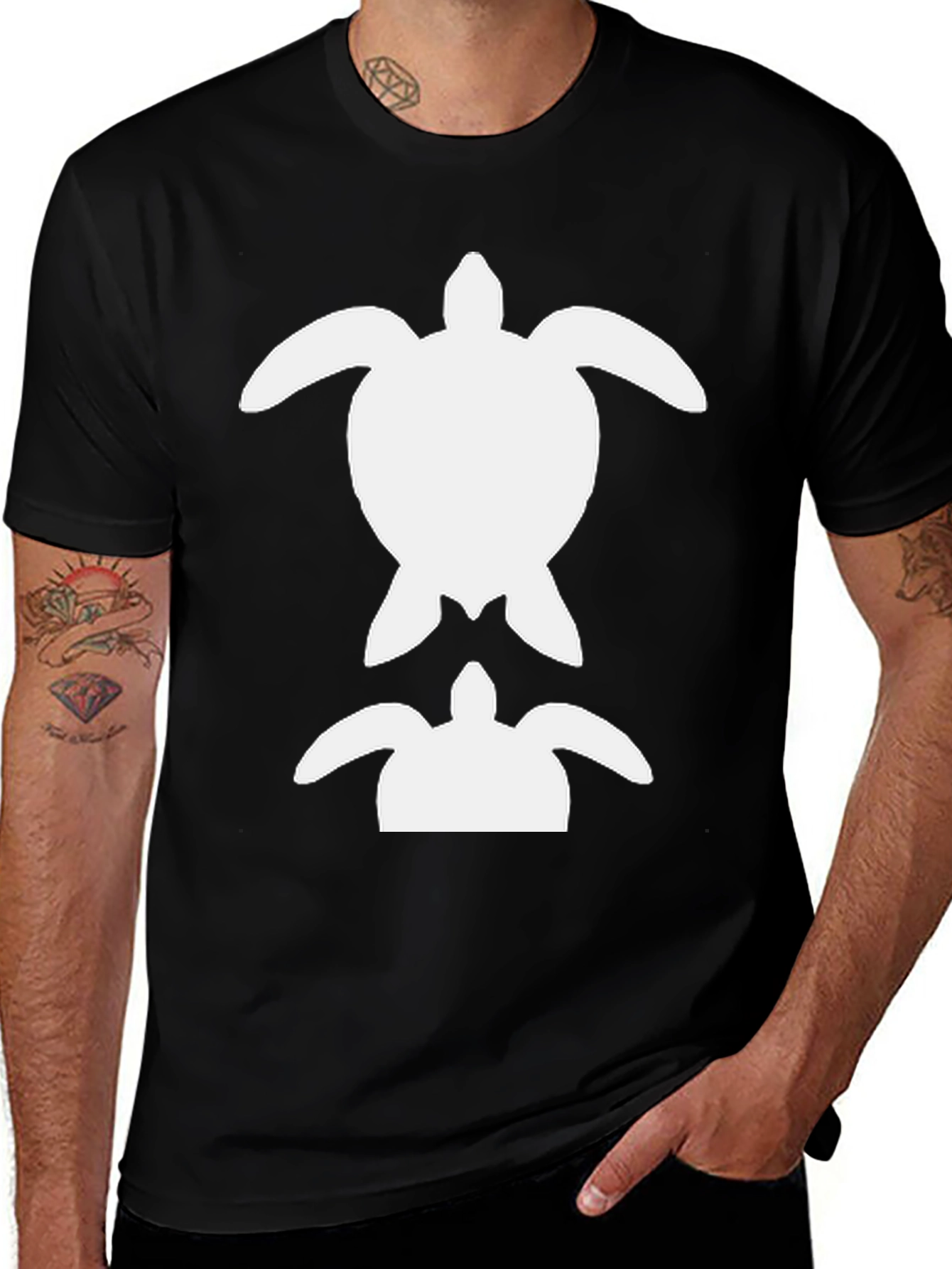 Variant 13 of Turtle Graphic Tee - Black Cotton Casual Shirt