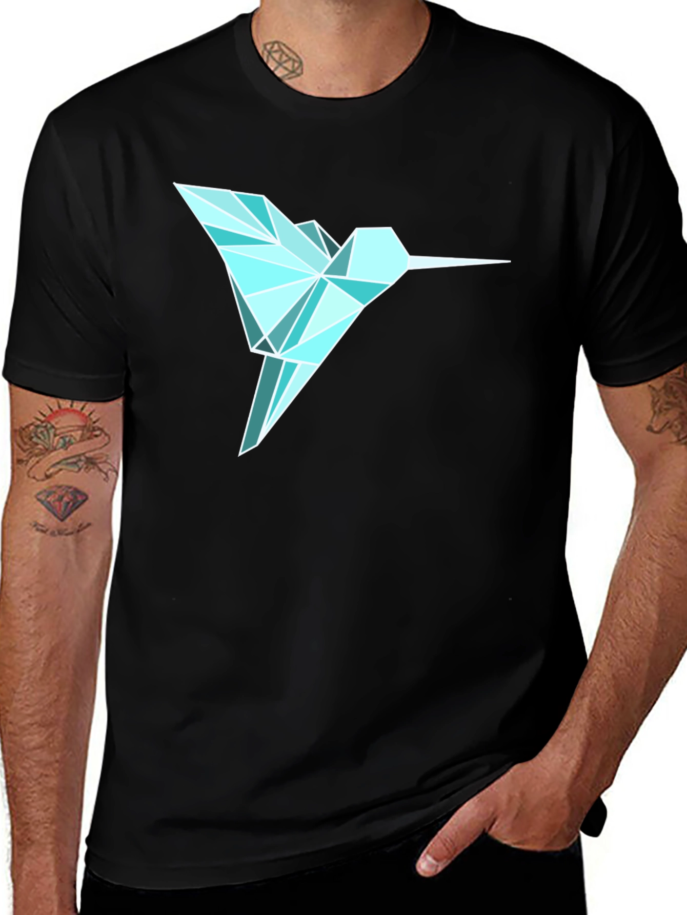 Variant 15 of Geometric Hummingbird Graphic Tee - Men's Black T-Shirt