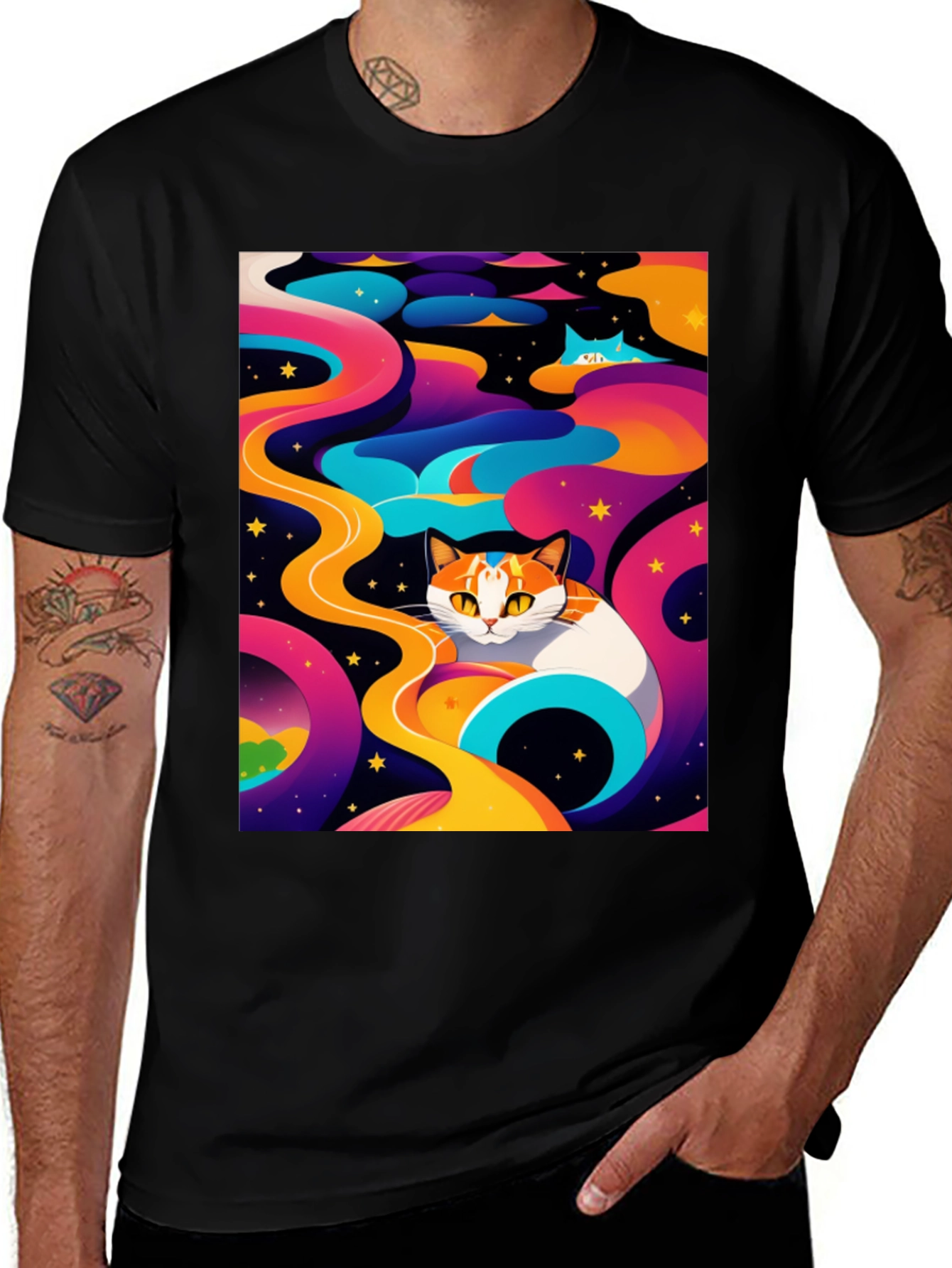 Variant 20 of Psychedelic Cat T-Shirt - Unique Design