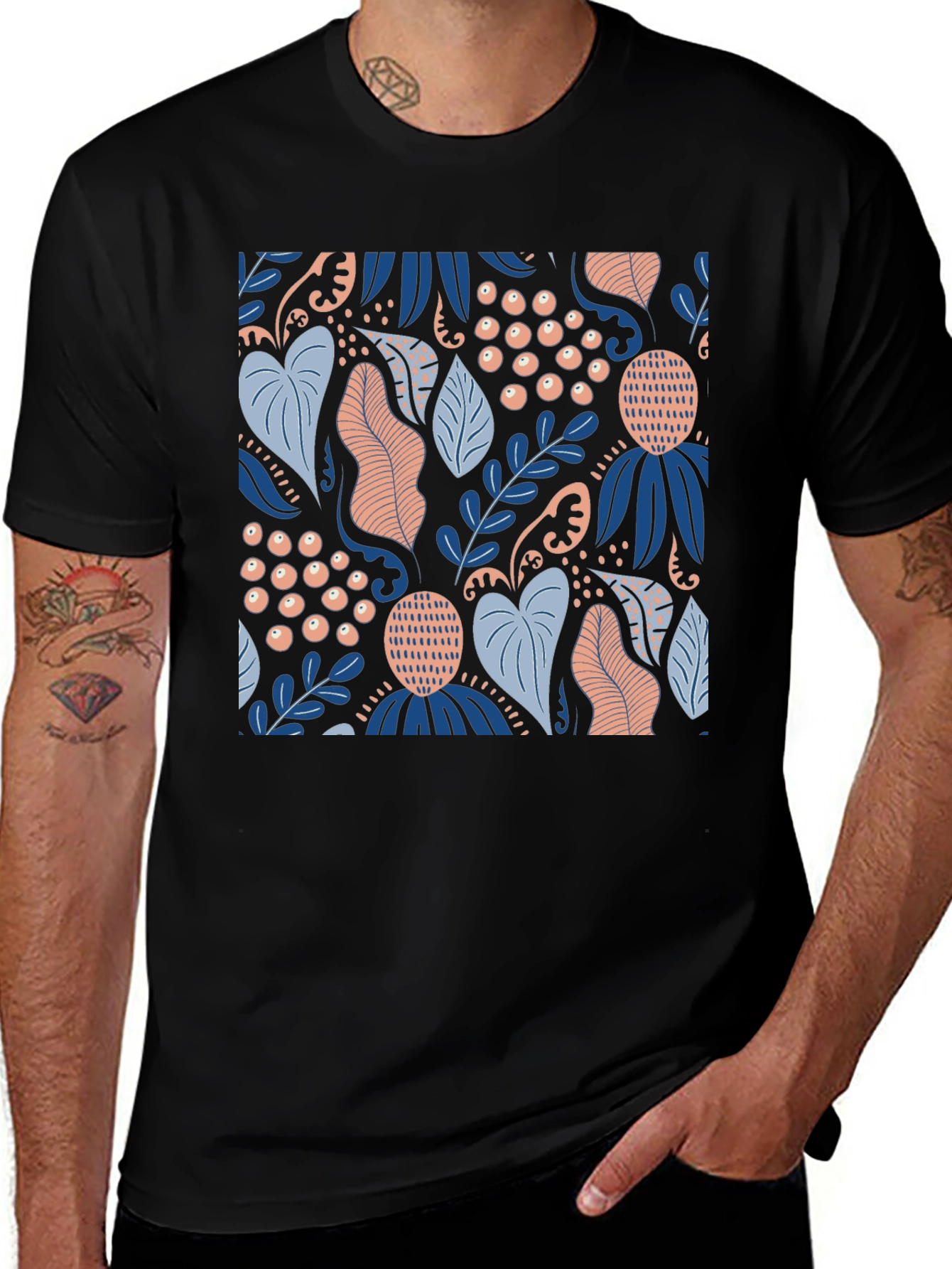 Tropical Floral Print Black T-Shirt