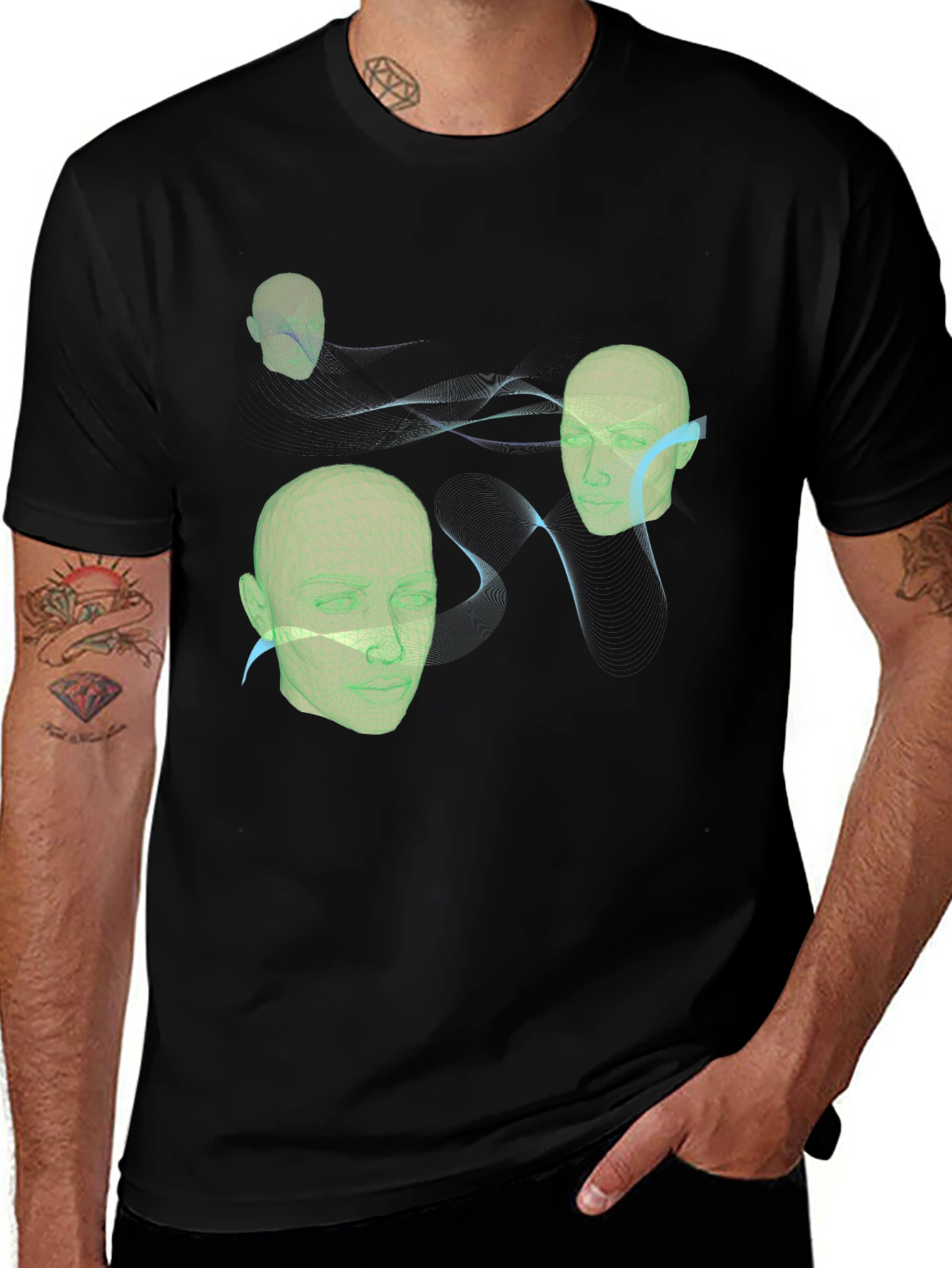 Variant 30 of Abstract Faces Graphic Black Tee