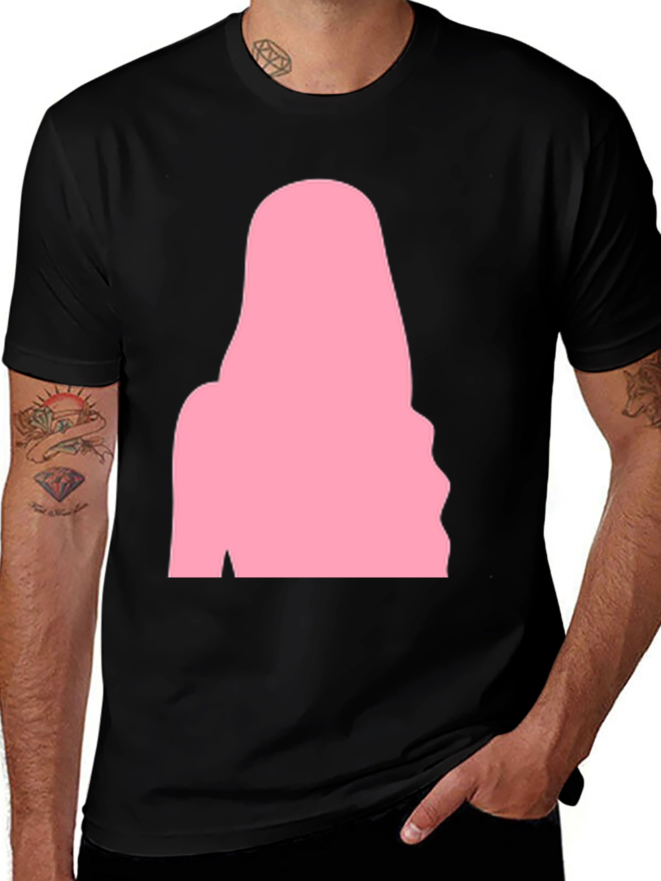 Black T-Shirt with Pink Silhouette