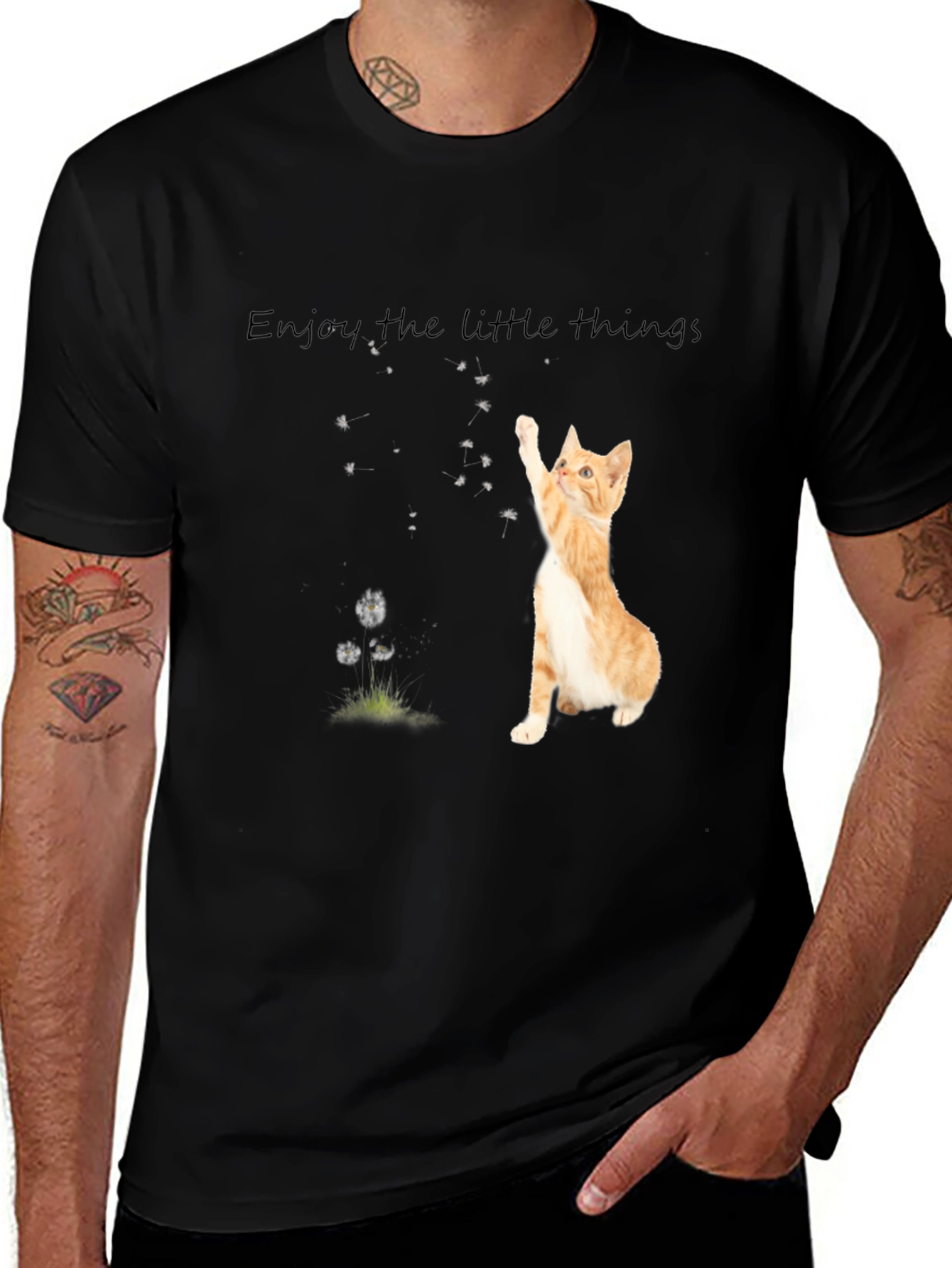 Black Cute Cat 'Enjoy the Little Things' Black T-Shirt main image