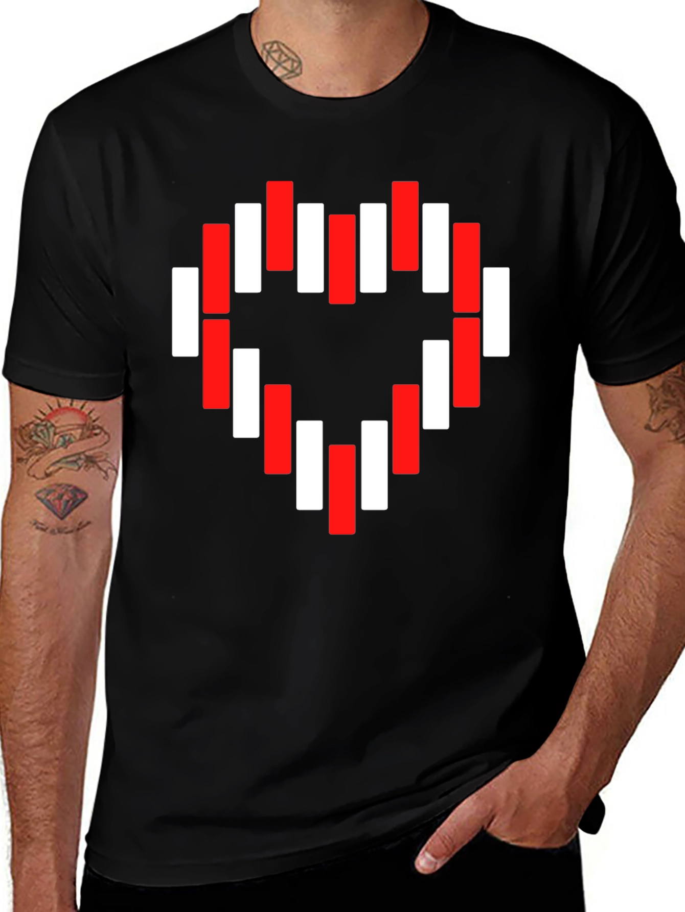 Pixel Heart Black T-Shirt - Valentine's Day Gift