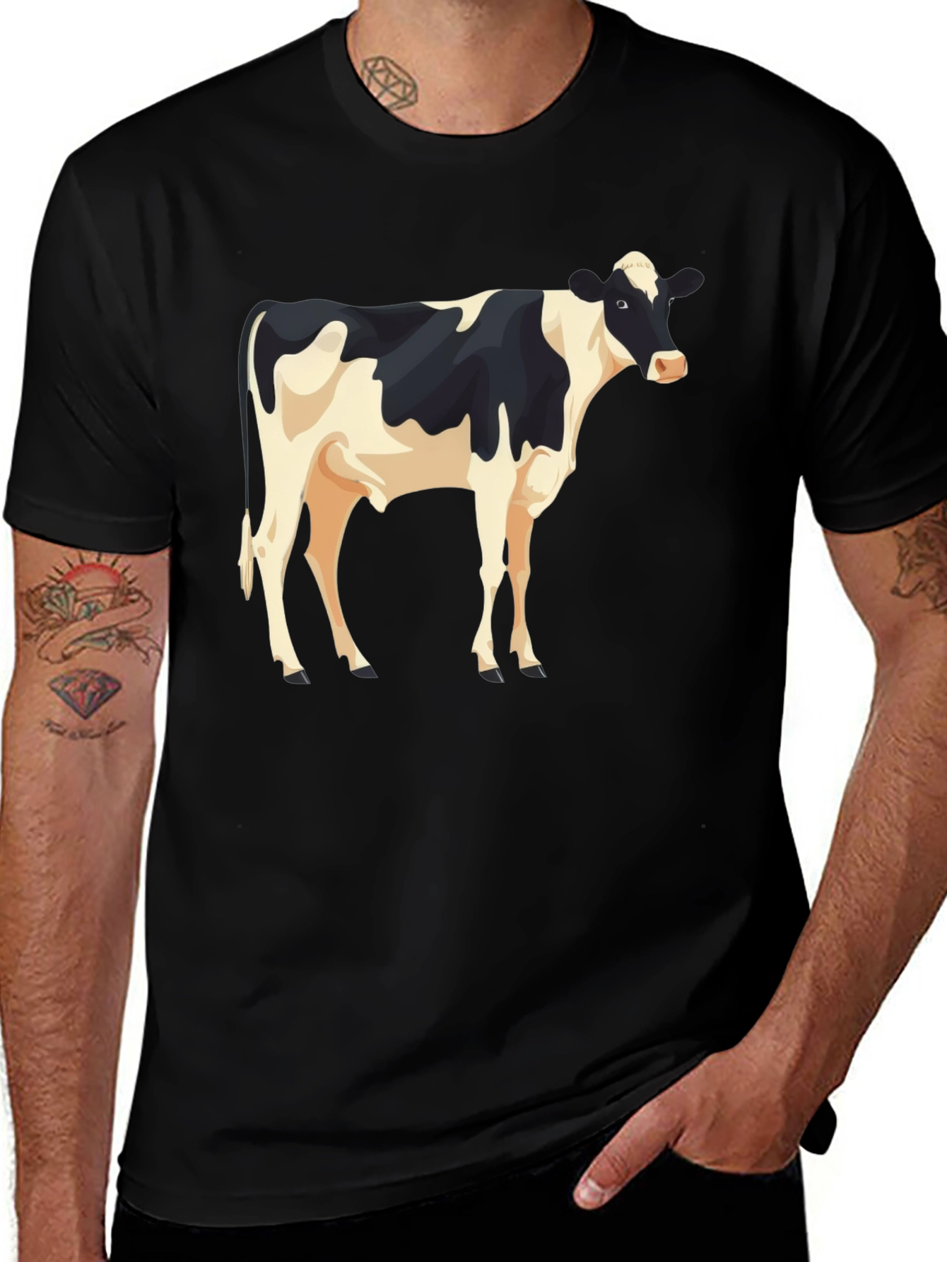 Variant 29 of Cow Graphic Print Black T-Shirt