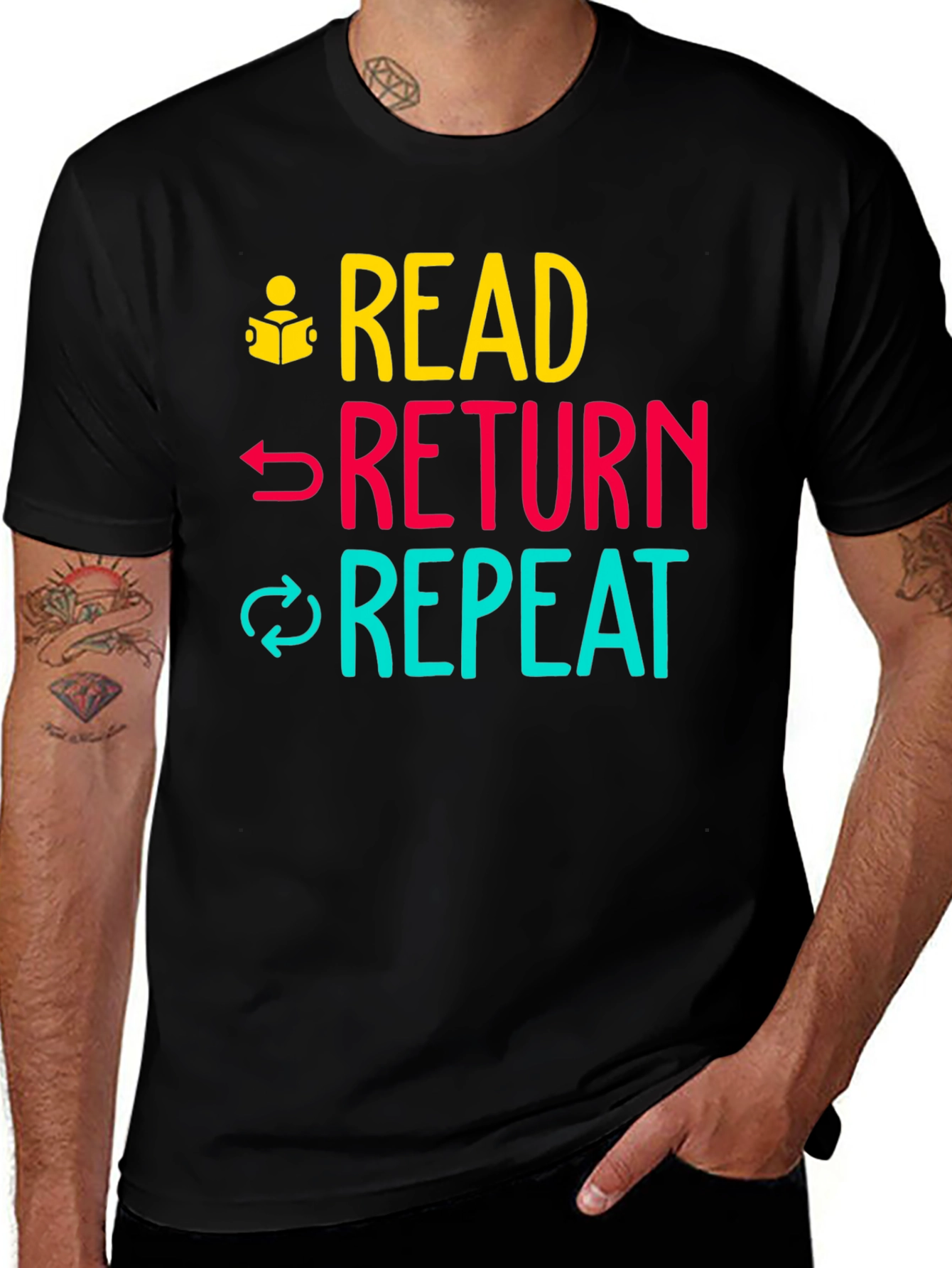 Variant 17 of Read Return Repeat Black Graphic Tee