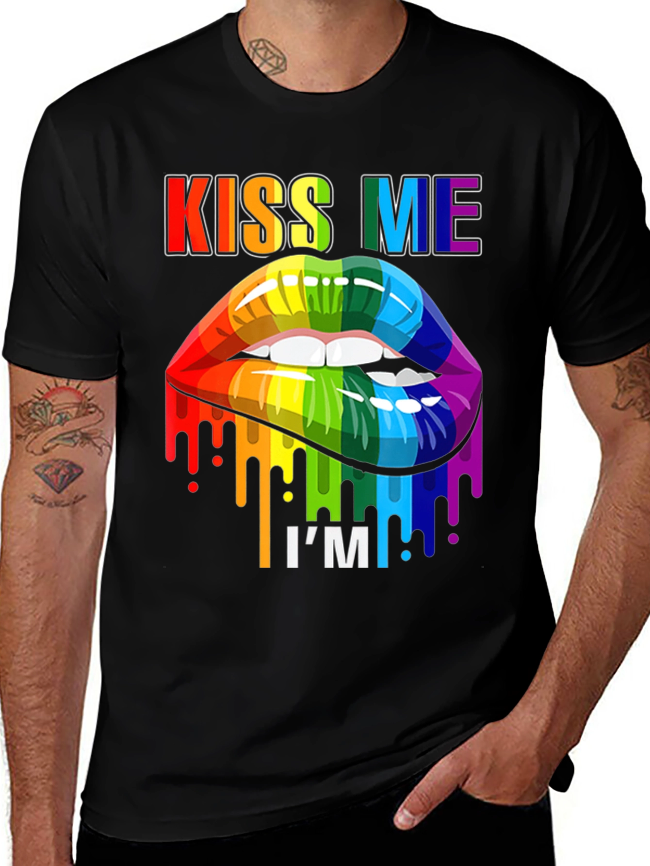 Kiss Me I'm Gay T-Shirt LGBTQ Pride Rainbow Lips Graphic Tee