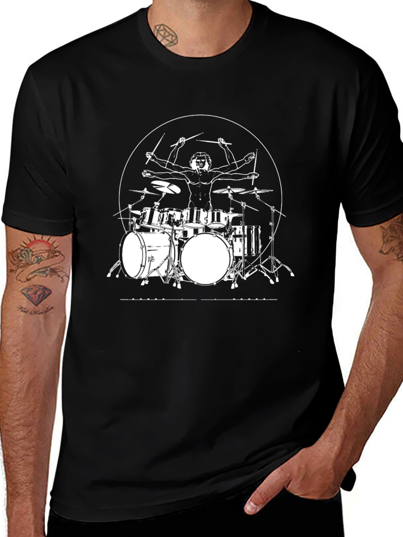 Variant 16 of Drummer Man T-Shirt - Vitruvian Drummer