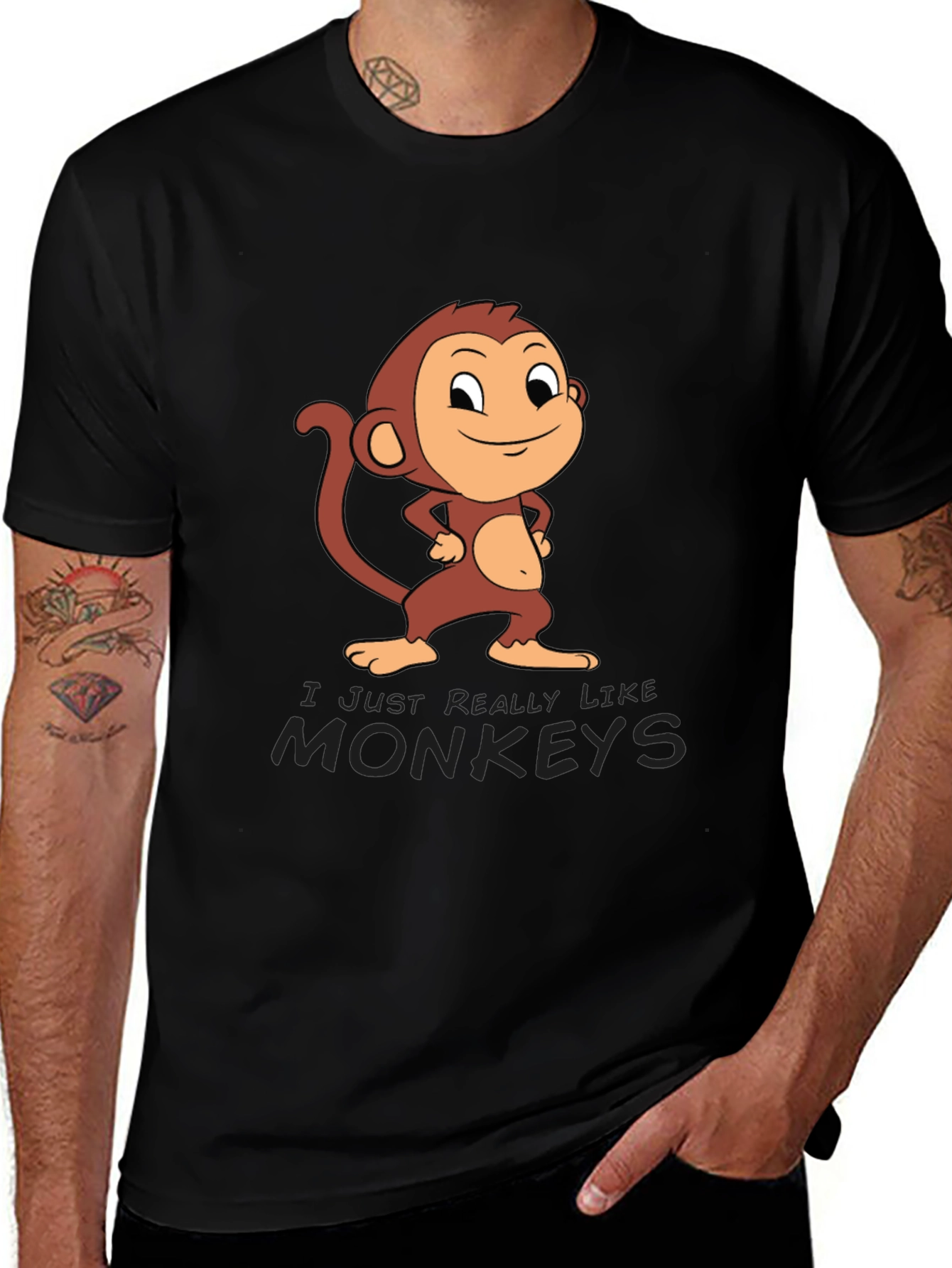 Variant 6 of Monkey Cartoon Graphic Black Tee