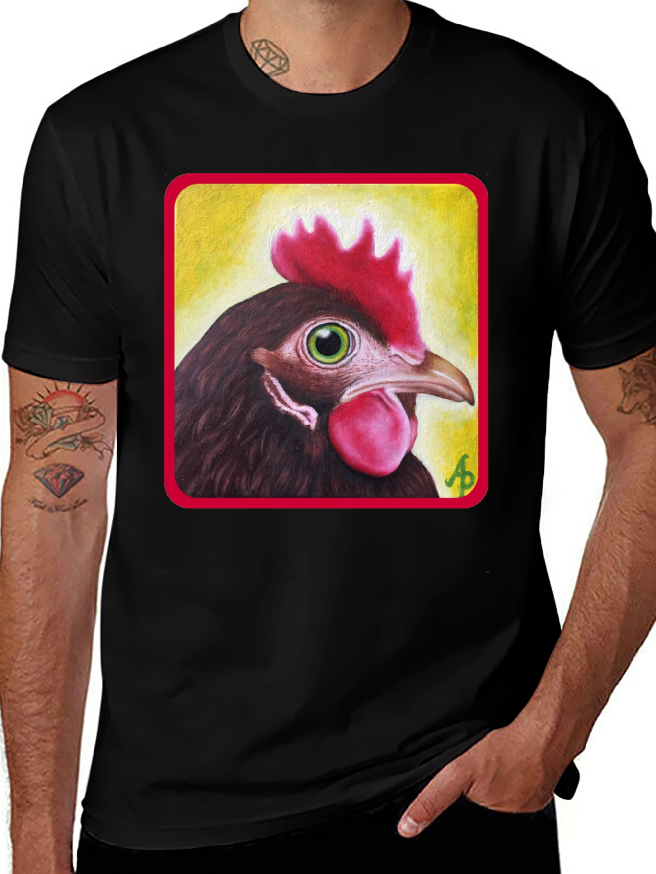 Variant 16 of Novelty Chicken Graphic Tee - Unisex Black T-Shirt