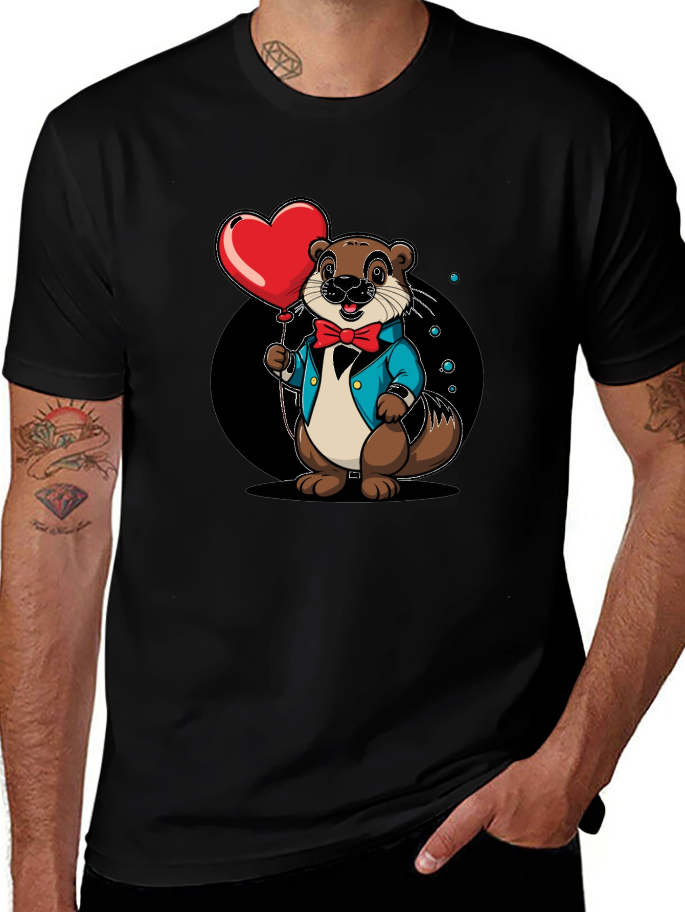 Variant 7 of Otter with Heart Balloon Graphic Tee