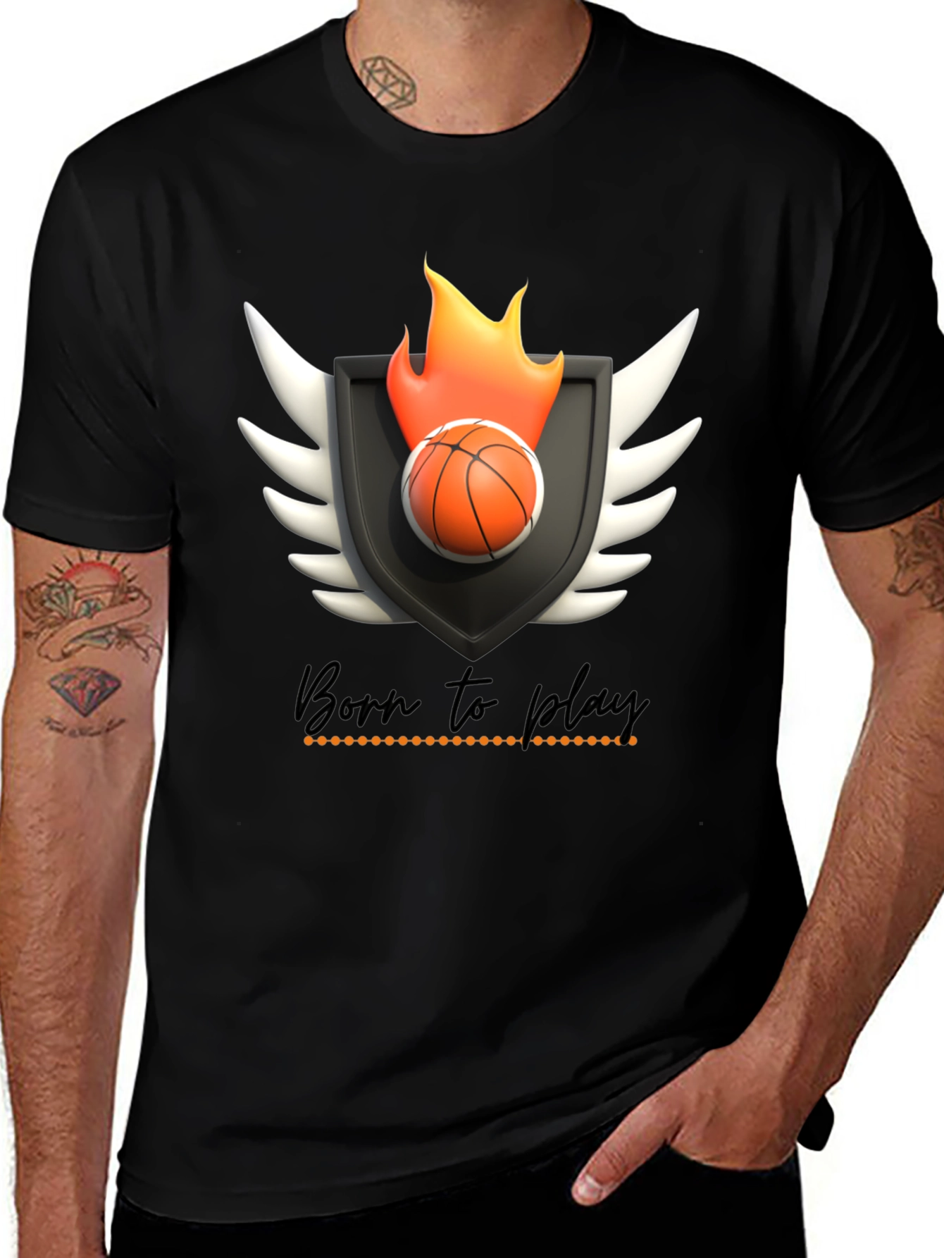 Variant 13 of Born to Play Basketball Graphic Tee - Black